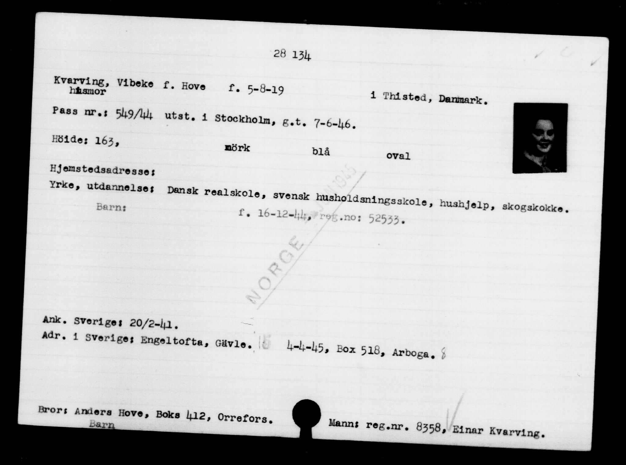 Den Kgl. Norske Legasjons Flyktningskontor, AV/RA-S-6753/V/Va/L0011: Kjesäterkartoteket.  Flyktningenr. 25300-28349, 1940-1945, p. 3016