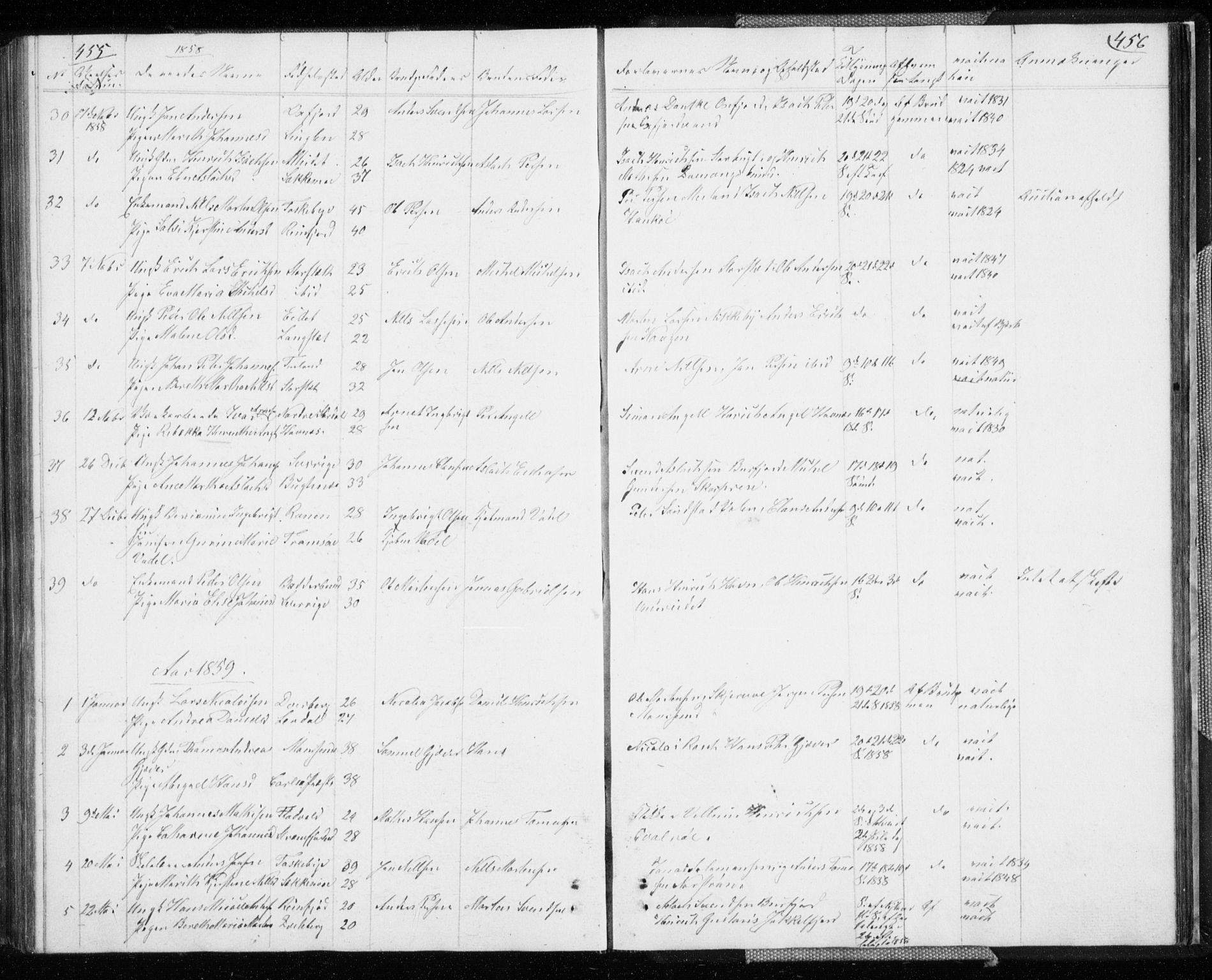 Skjervøy sokneprestkontor, SATØ/S-1300/H/Ha/Hab/L0003klokker: Parish register (copy) no. 3, 1849-1861, p. 455-456