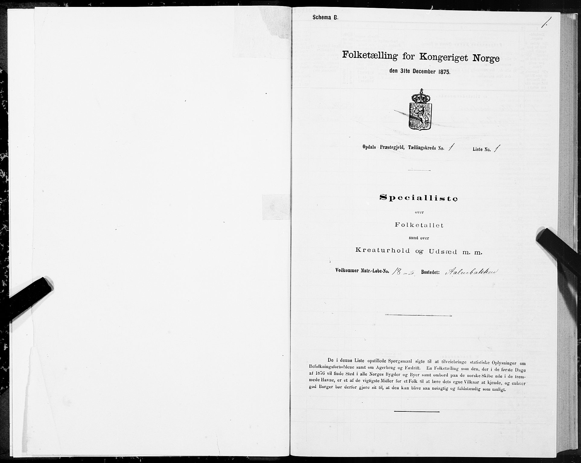 SAT, 1875 census for 1634P Oppdal, 1875, p. 1001