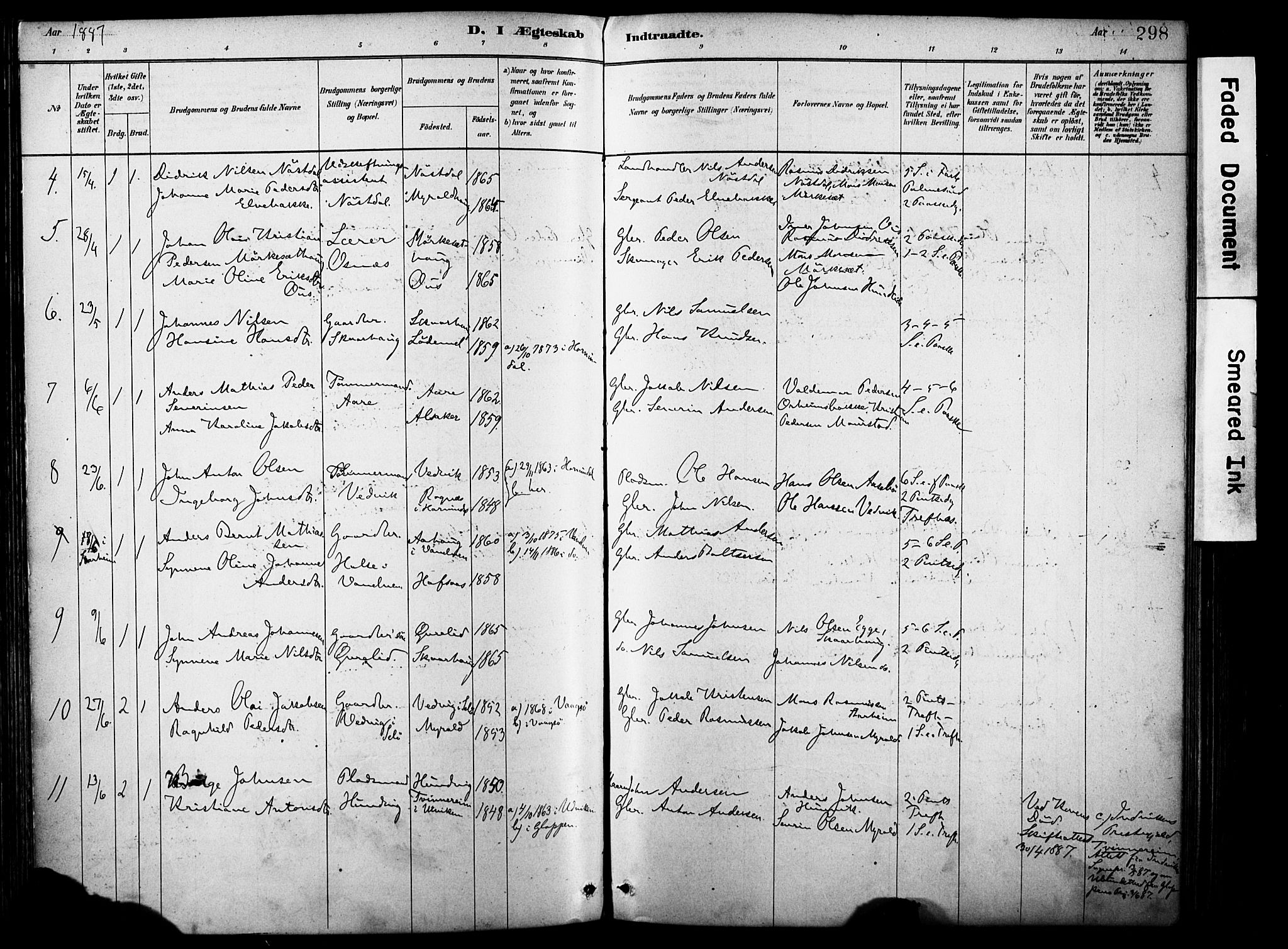 Eid sokneprestembete, AV/SAB-A-82301/H/Haa/Haab/L0001: Parish register (official) no. B 1, 1879-1906, p. 298