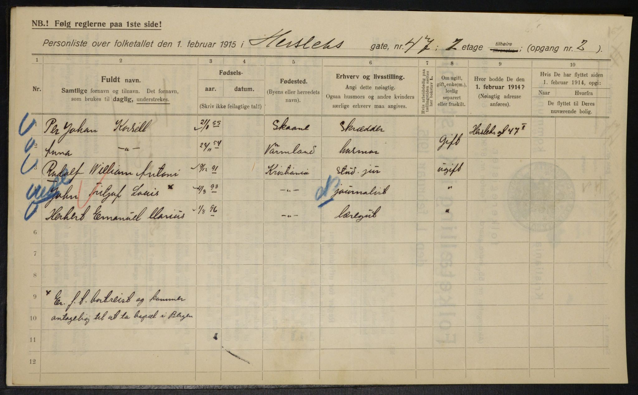 OBA, Municipal Census 1915 for Kristiania, 1915, p. 39438