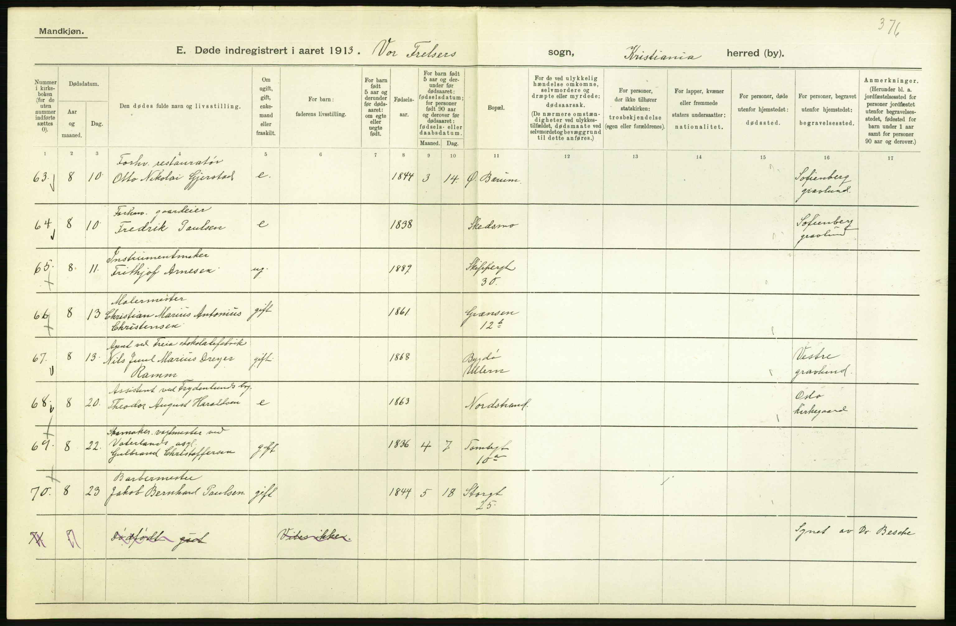 Statistisk sentralbyrå, Sosiodemografiske emner, Befolkning, AV/RA-S-2228/D/Df/Dfb/Dfbc/L0009: Kristiania: Døde., 1913, p. 286