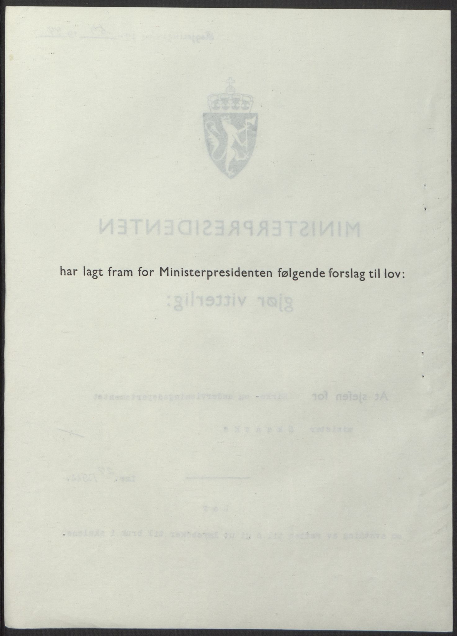 NS-administrasjonen 1940-1945 (Statsrådsekretariatet, de kommisariske statsråder mm), RA/S-4279/D/Db/L0100: Lover, 1944, p. 131