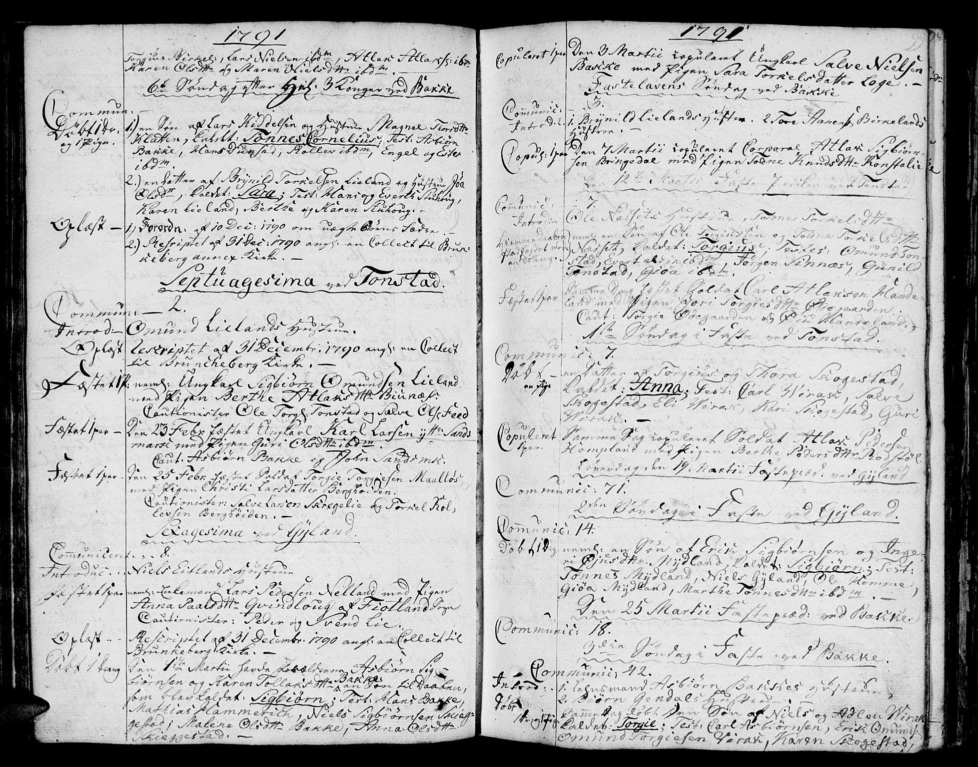 Bakke sokneprestkontor, SAK/1111-0002/F/Fa/Faa/L0002: Parish register (official) no. A 2, 1780-1816, p. 99