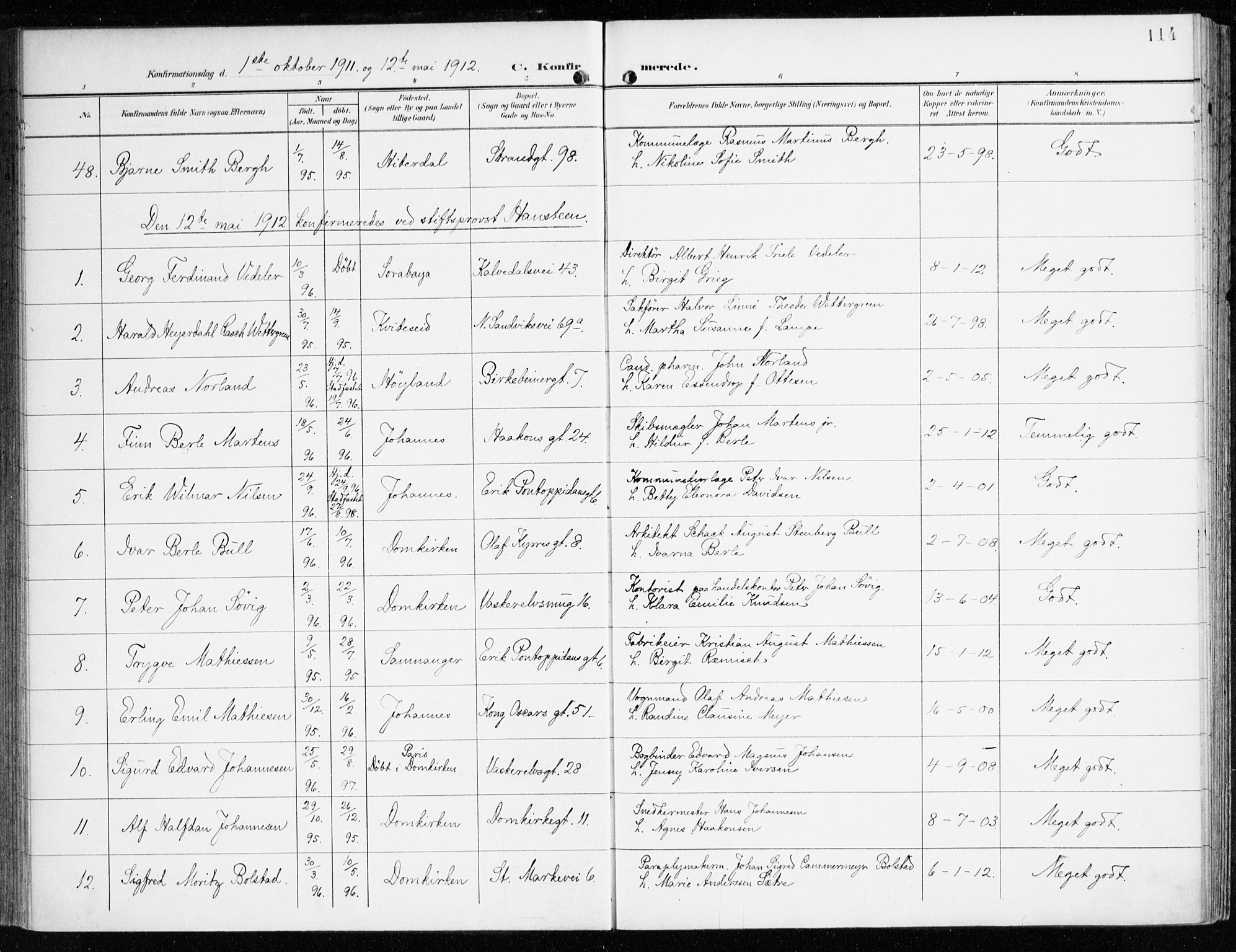 Domkirken sokneprestembete, SAB/A-74801/H/Haa/L0031: Parish register (official) no. C 6, 1898-1915, p. 114