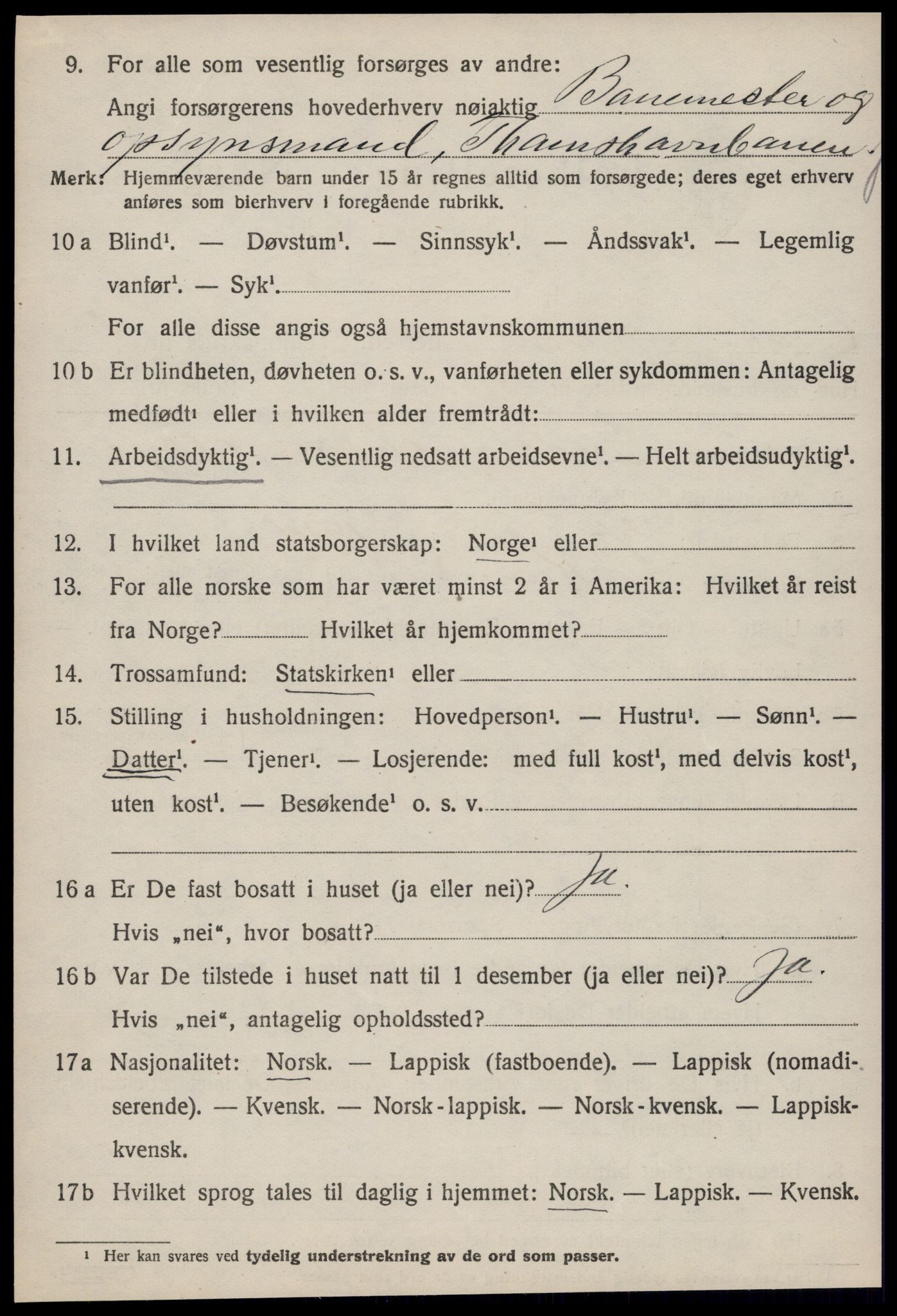 SAT, 1920 census for Orkanger, 1920, p. 1188