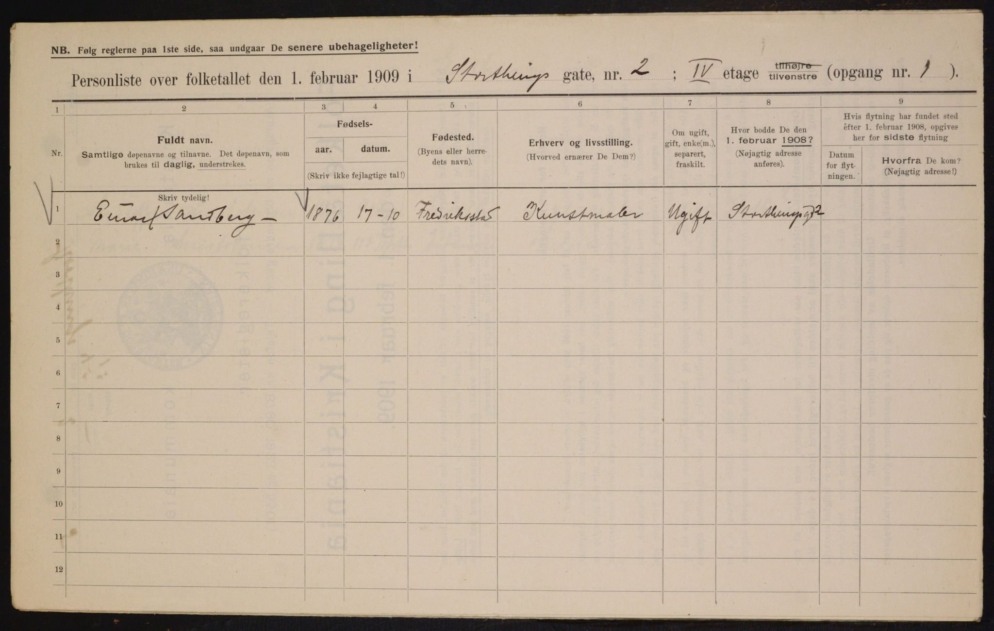 OBA, Municipal Census 1909 for Kristiania, 1909, p. 93573