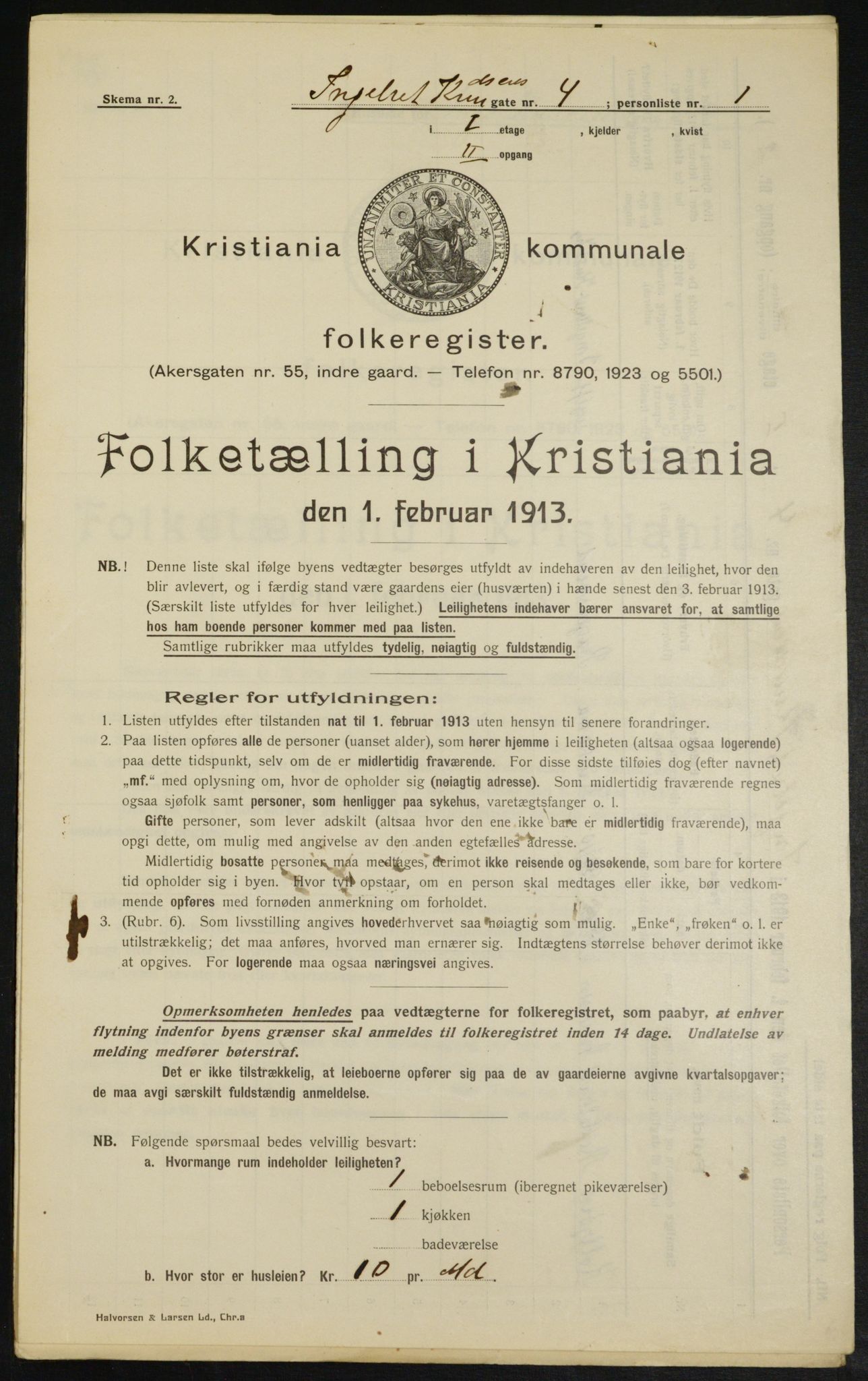 OBA, Municipal Census 1913 for Kristiania, 1913, p. 43654