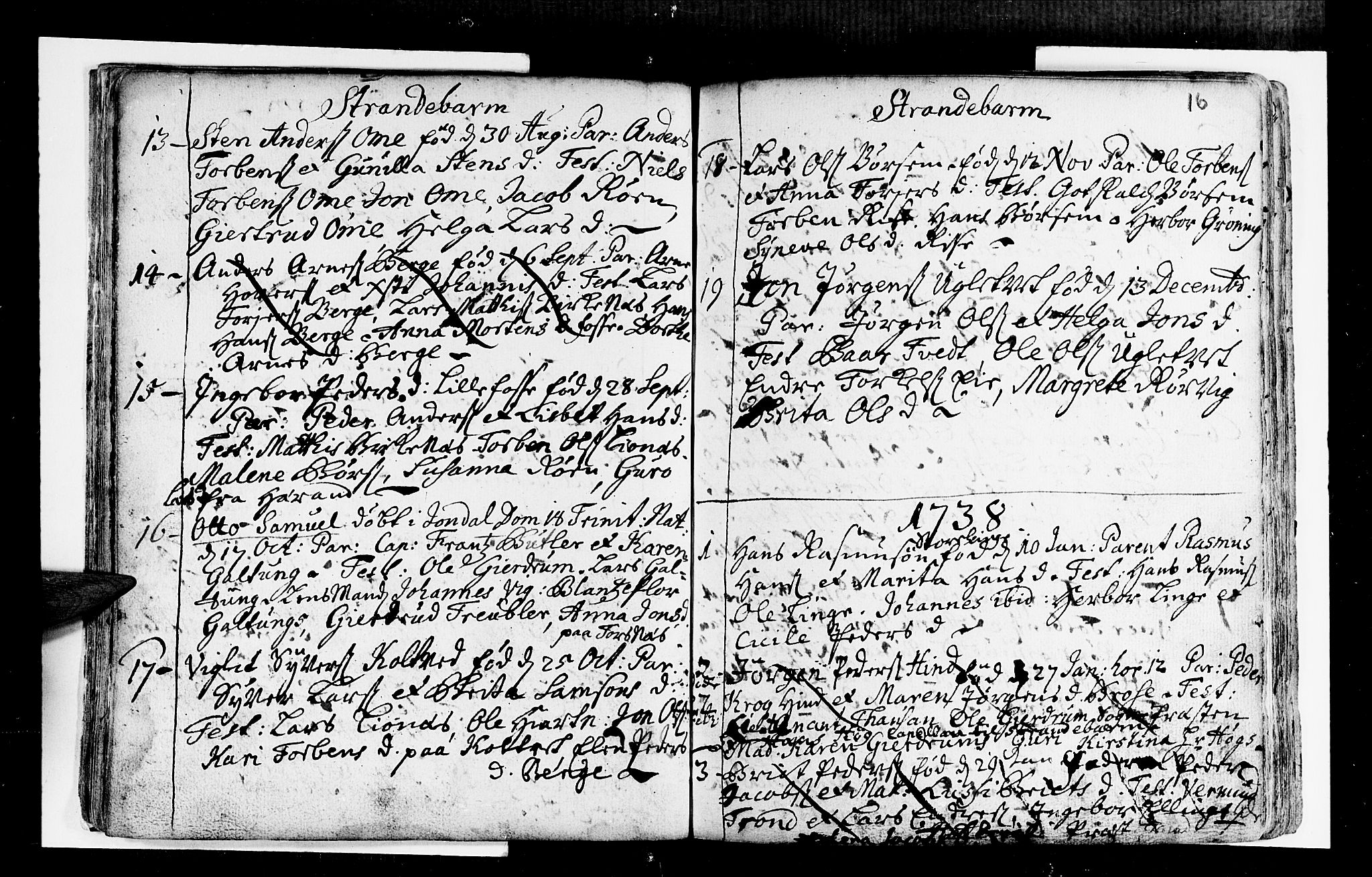Strandebarm sokneprestembete, SAB/A-78401/H/Haa: Parish register (official) no. A 2 /1, 1727-1750, p. 16