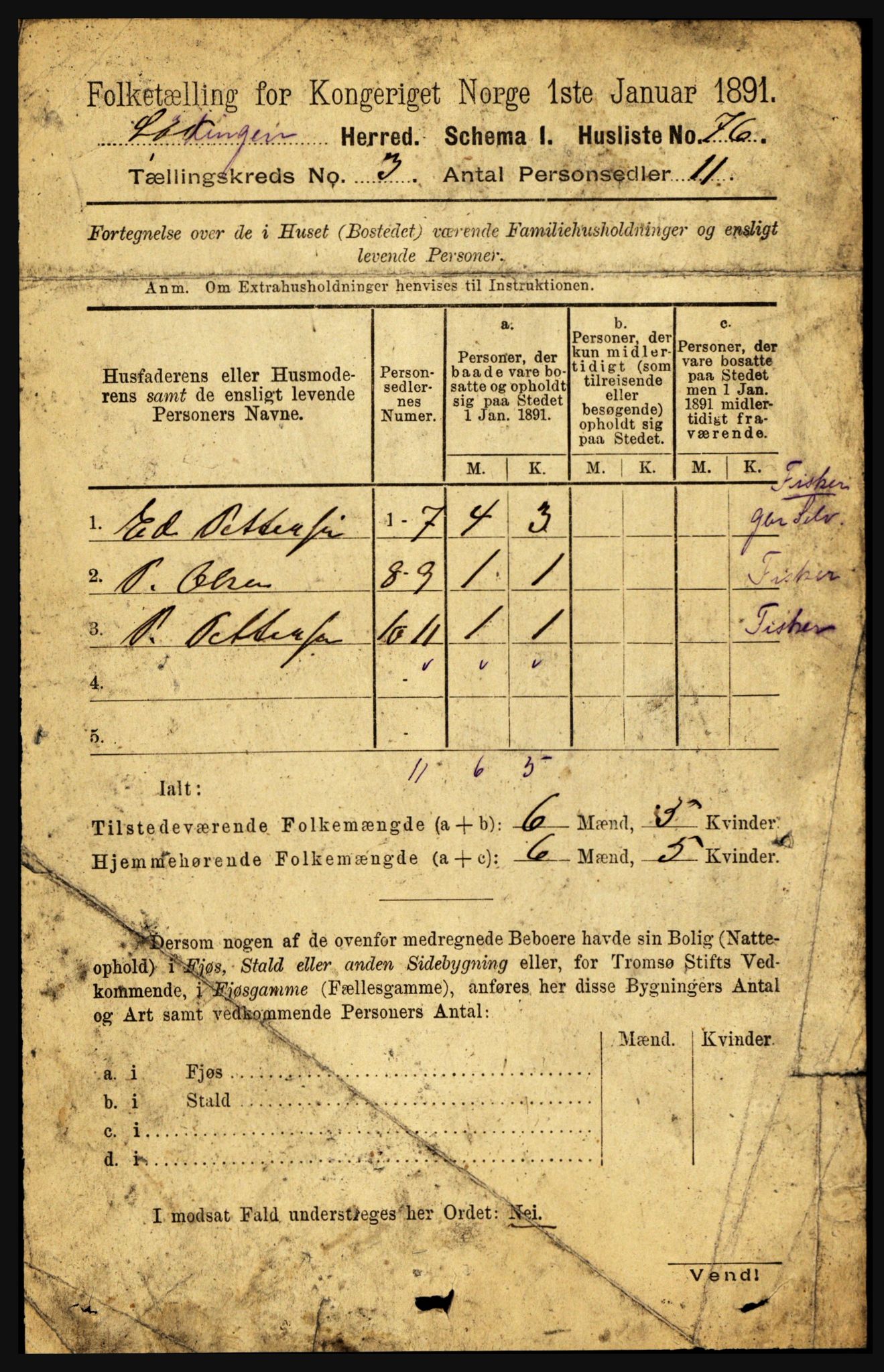 RA, 1891 census for 1851 Lødingen, 1891, p. 1372