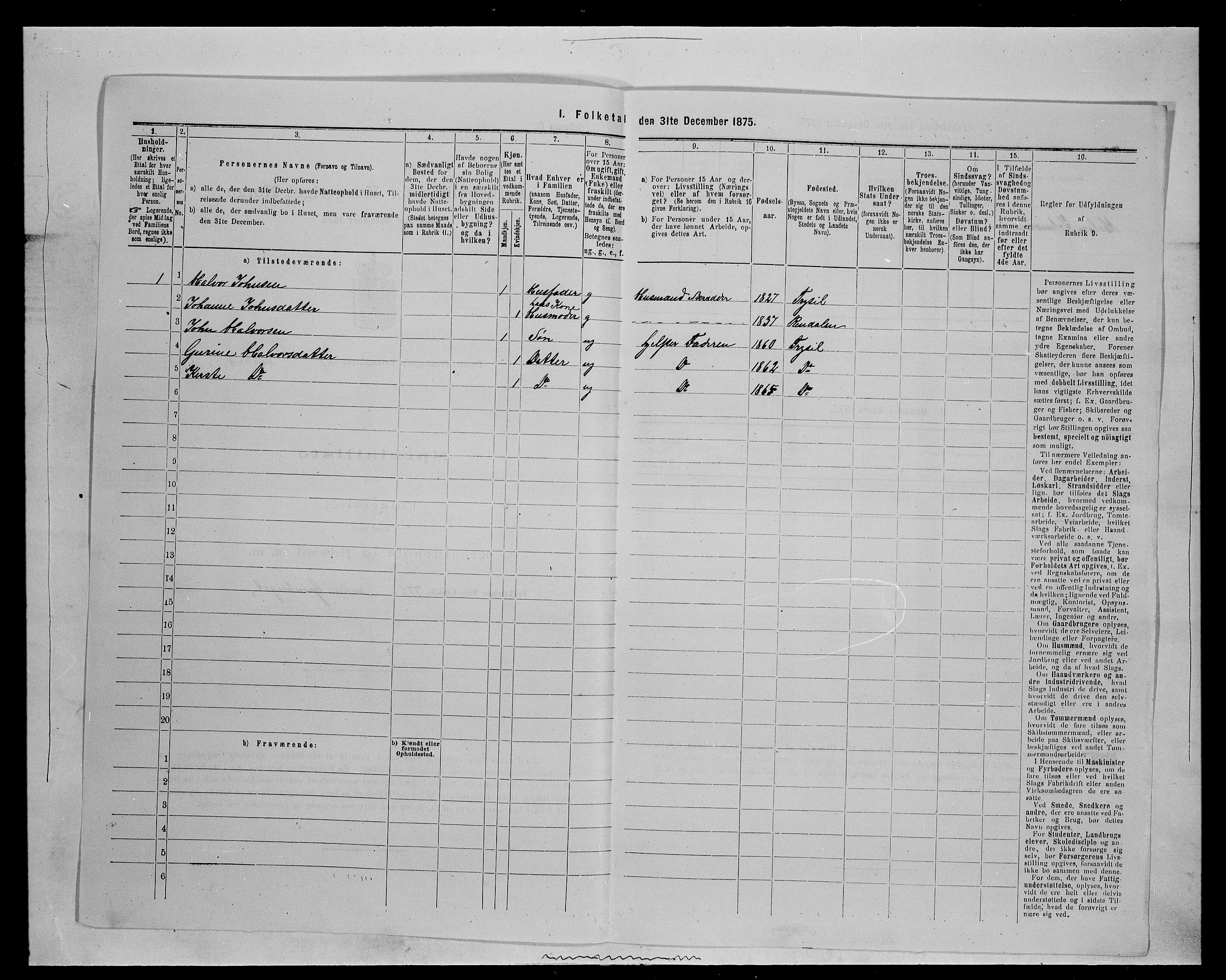 SAH, 1875 census for 0428P Trysil, 1875, p. 847