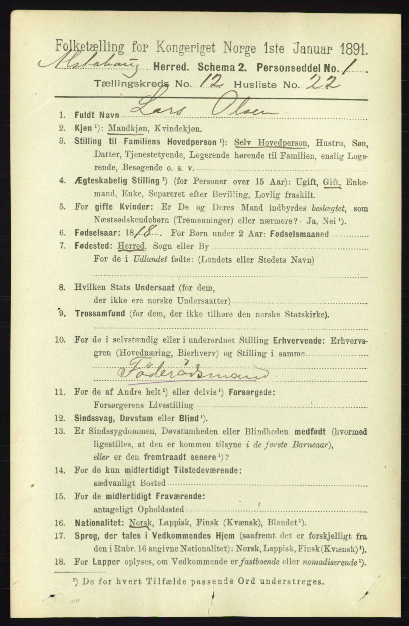 RA, 1891 census for 1820 Alstahaug, 1891, p. 4406