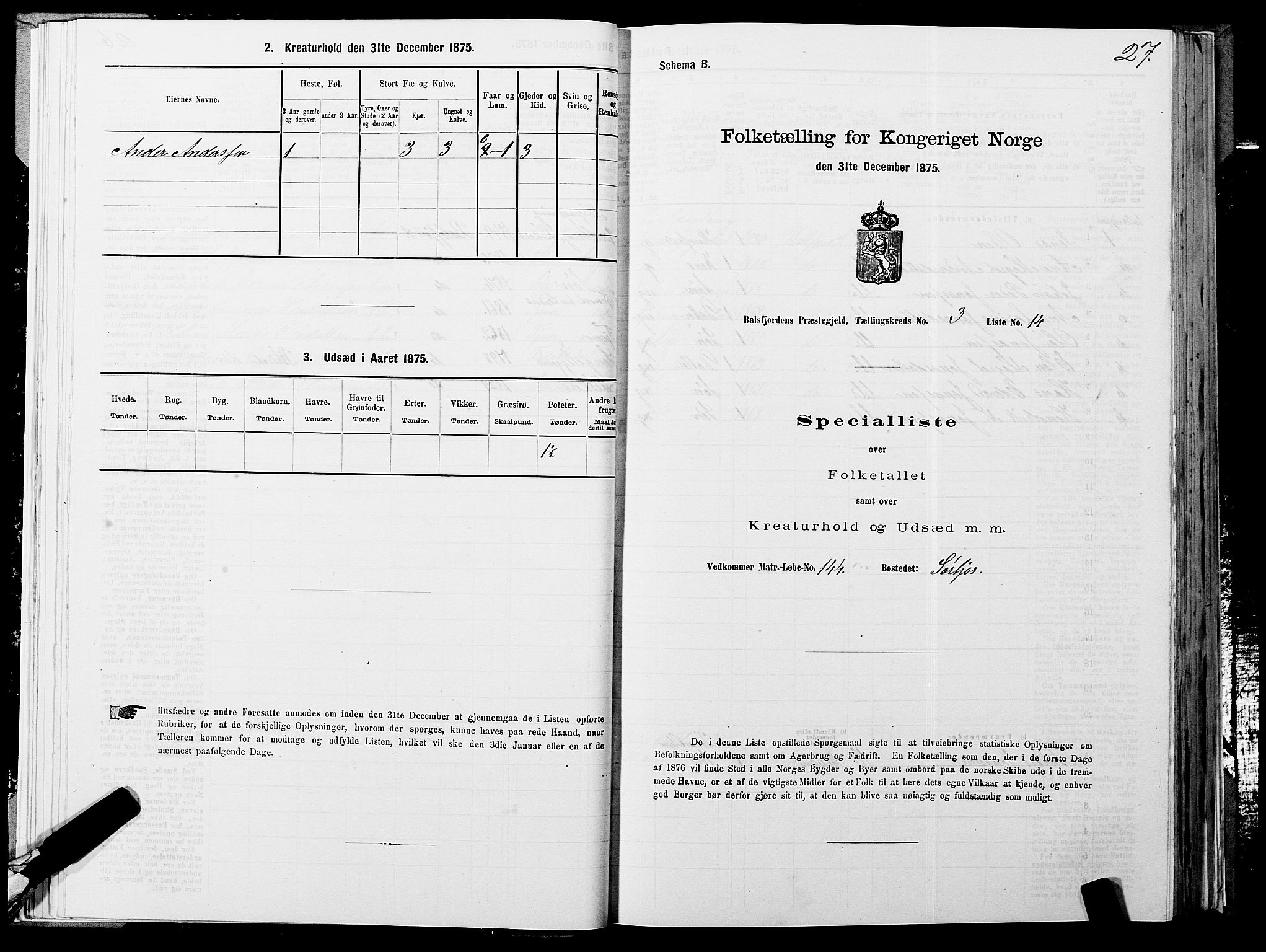 SATØ, 1875 census for 1933P Balsfjord, 1875, p. 1627