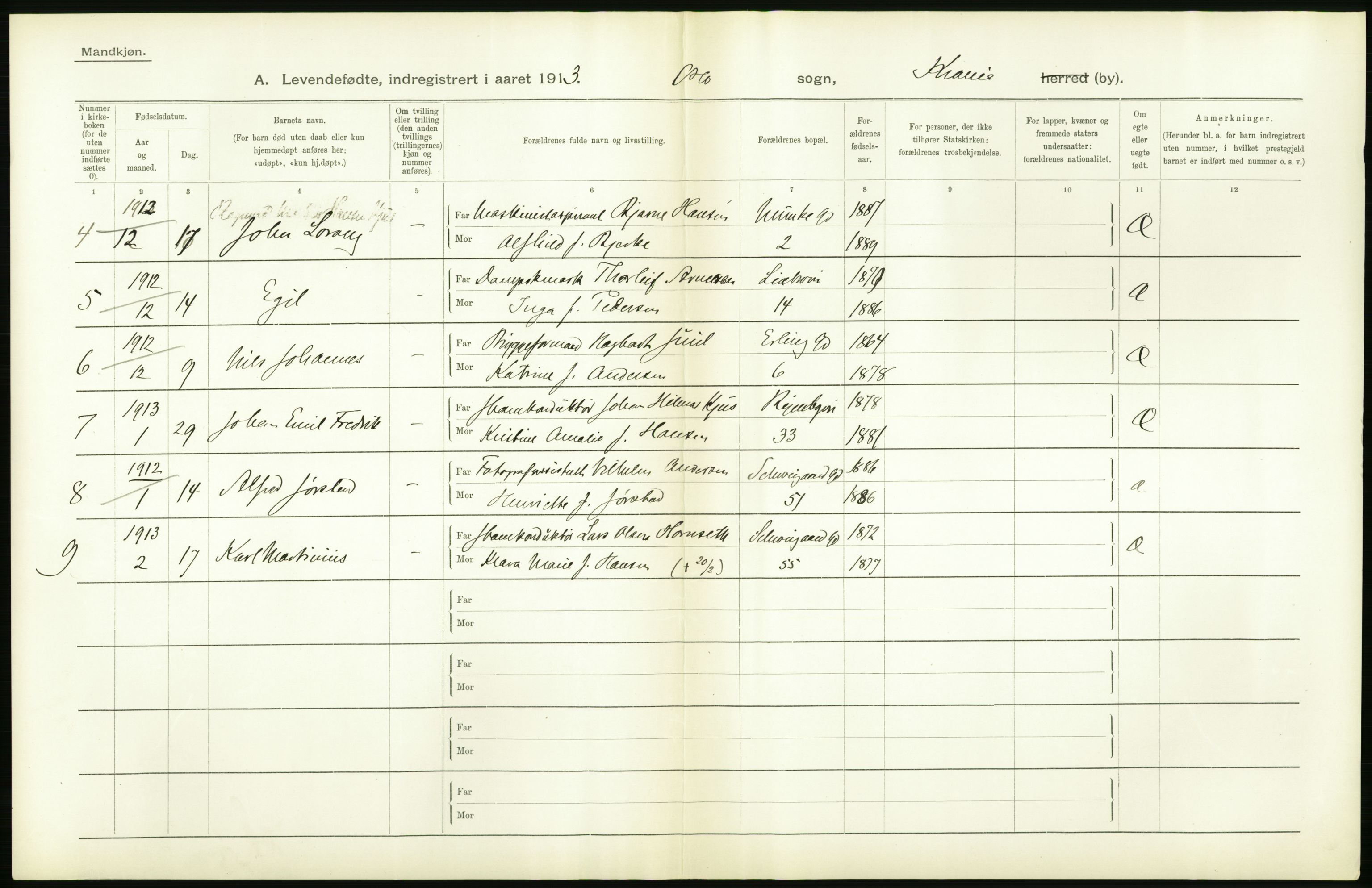 Statistisk sentralbyrå, Sosiodemografiske emner, Befolkning, AV/RA-S-2228/D/Df/Dfb/Dfbc/L0007: Kristiania: Levendefødte menn og kvinner., 1913, p. 814