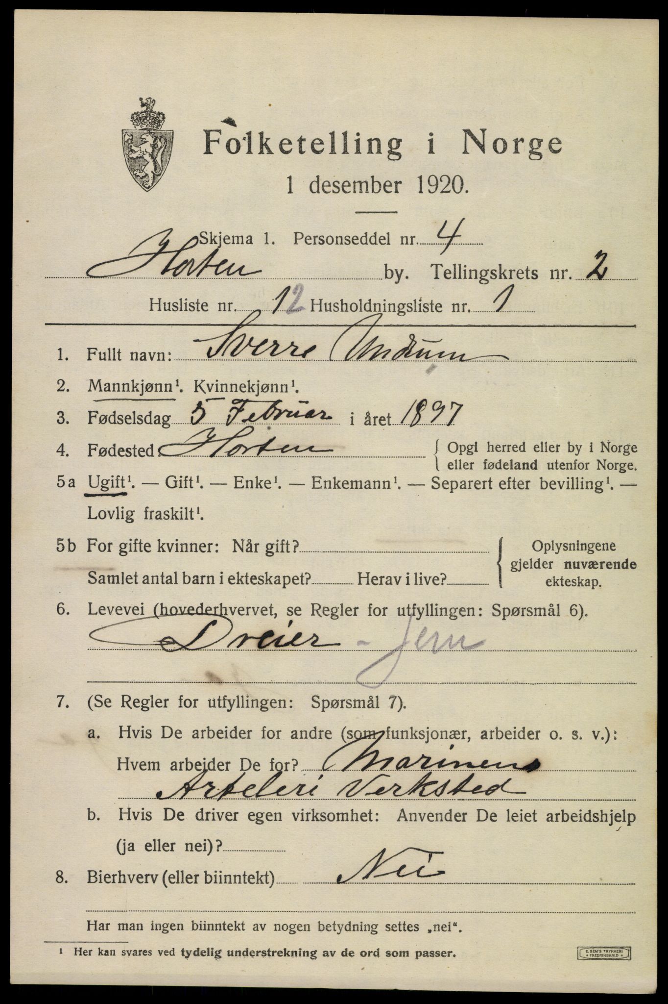 SAKO, 1920 census for Horten, 1920, p. 10351
