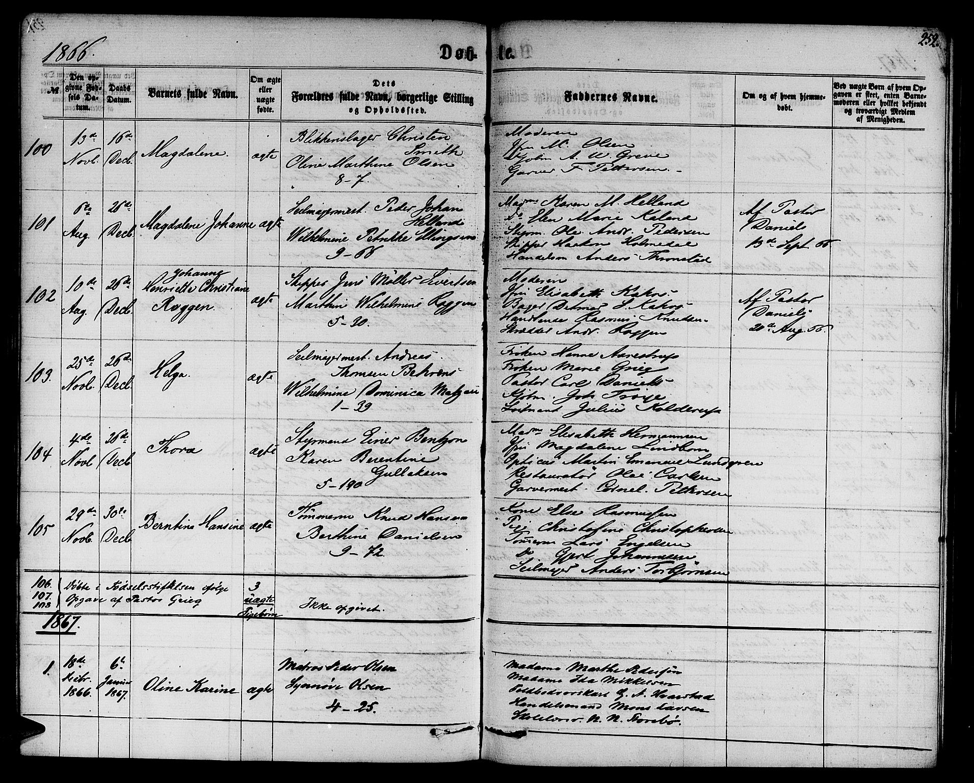 Nykirken Sokneprestembete, SAB/A-77101/H/Hab: Parish register (copy) no. B 2, 1859-1868, p. 252