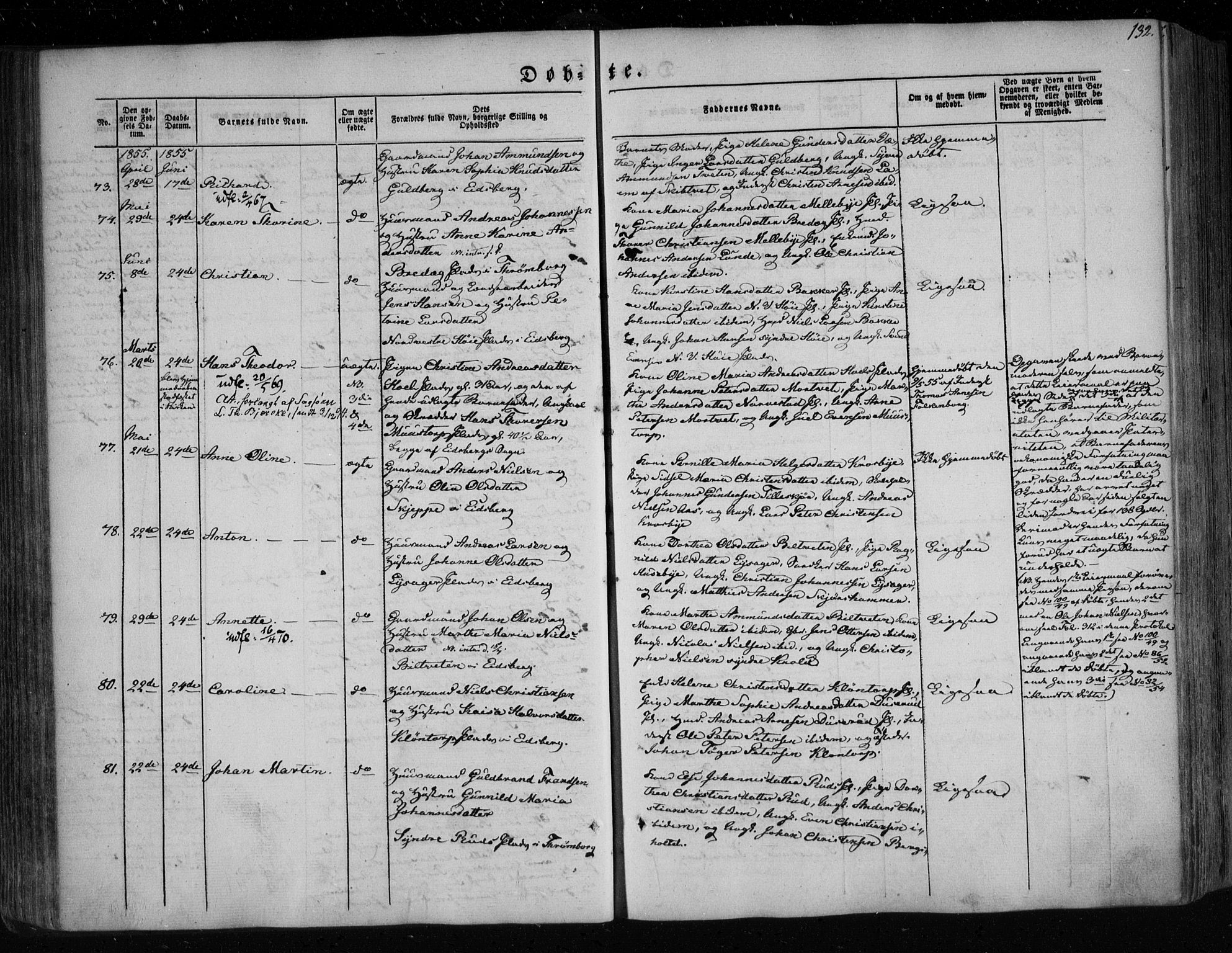 Eidsberg prestekontor Kirkebøker, AV/SAO-A-10905/F/Fa/L0009: Parish register (official) no. I 9, 1849-1856, p. 132