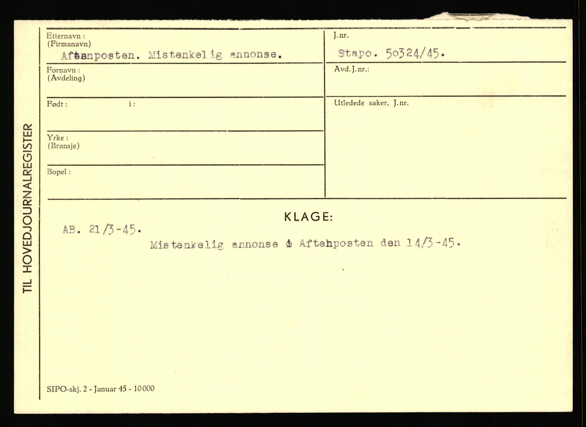 Statspolitiet - Hovedkontoret / Osloavdelingen, AV/RA-S-1329/C/Ca/L0001: Aabakken - Armann, 1943-1945, p. 1164