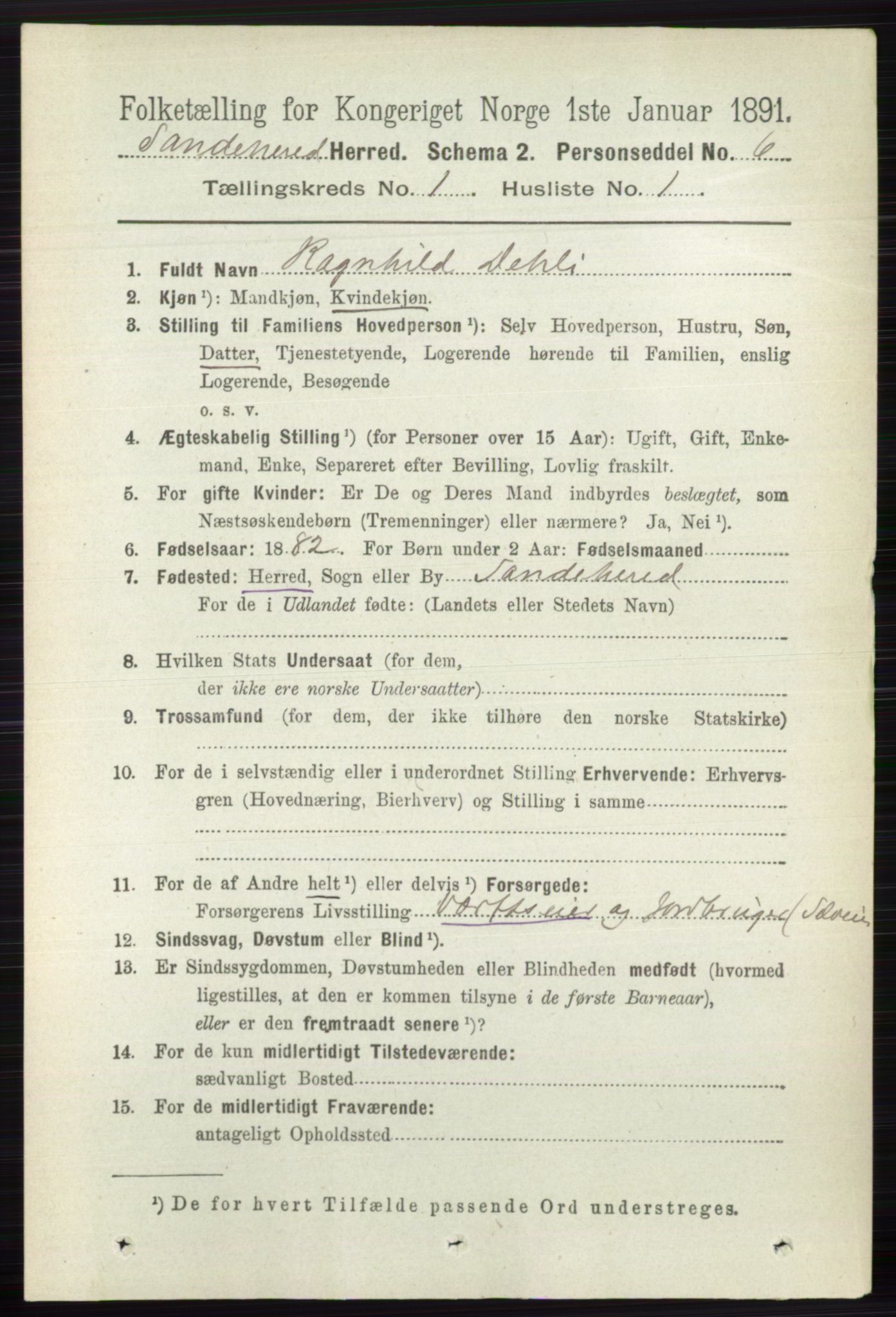 RA, 1891 census for 0724 Sandeherred, 1891, p. 172