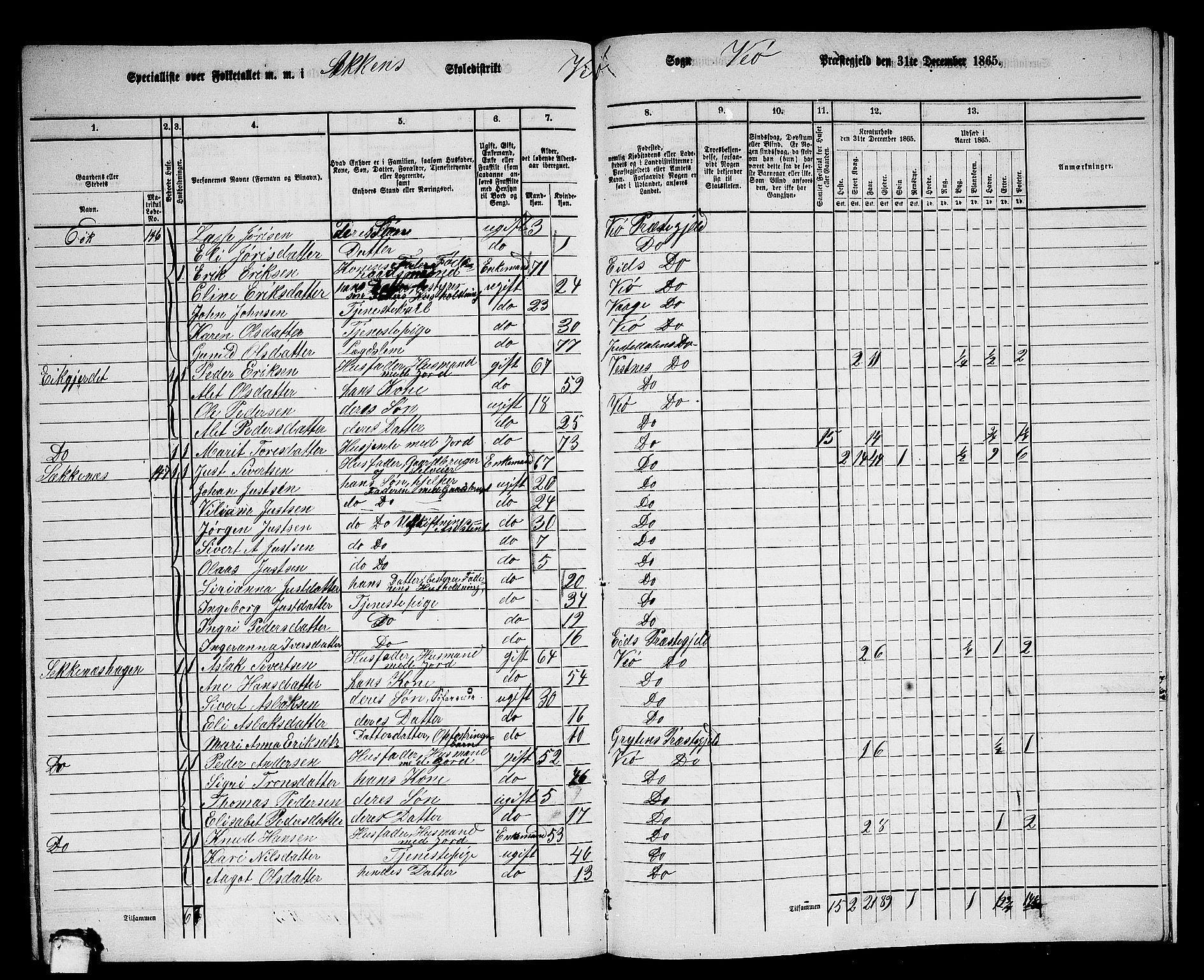 RA, 1865 census for Veøy, 1865, p. 93
