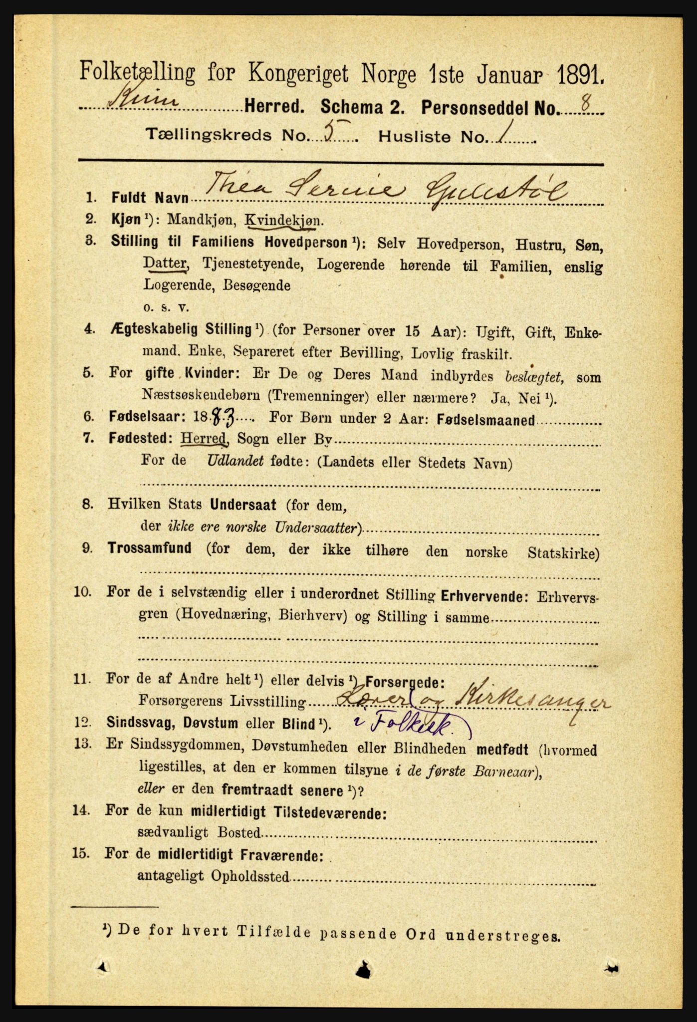 RA, 1891 census for 1437 Kinn, 1891, p. 1820