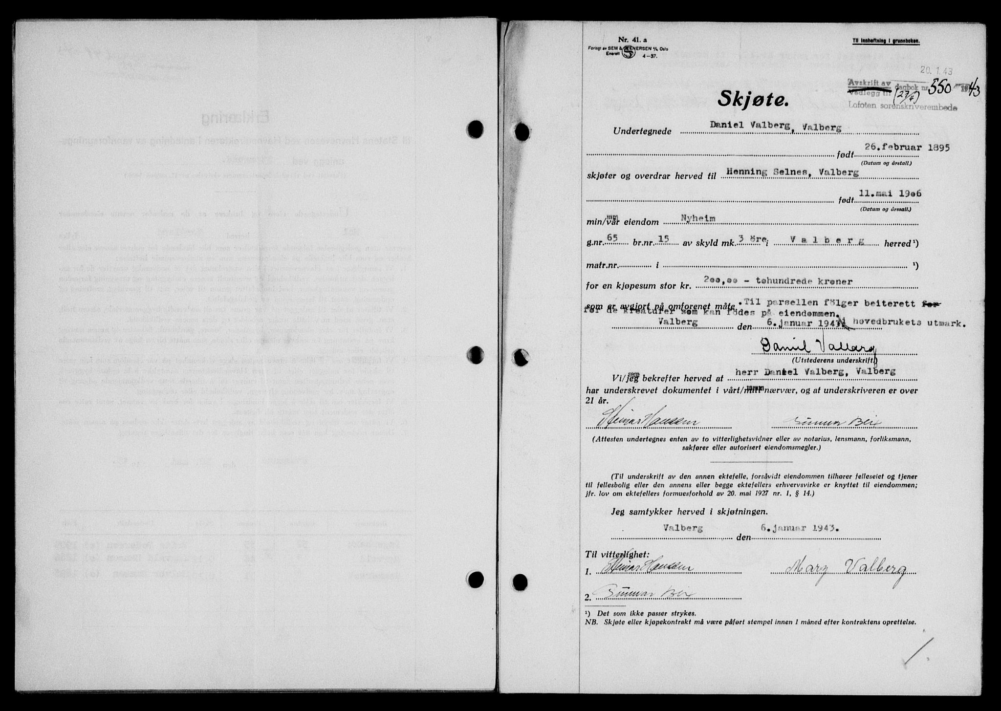 Lofoten sorenskriveri, SAT/A-0017/1/2/2C/L0011a: Mortgage book no. 11a, 1943-1943, Diary no: : 550/1943