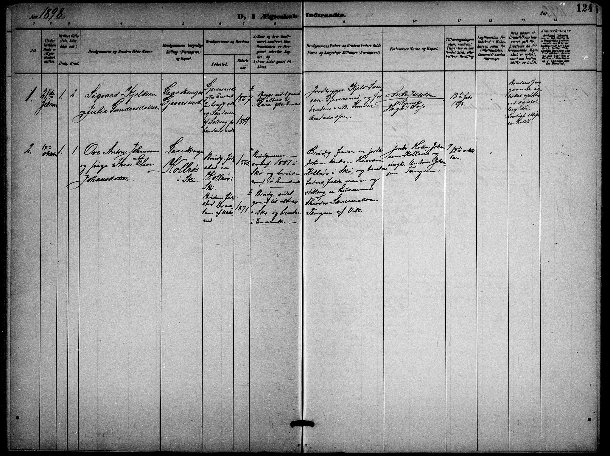 Enebakk prestekontor Kirkebøker, SAO/A-10171c/G/Gb/L0002: Parish register (copy) no. II 2, 1891-1903, p. 124