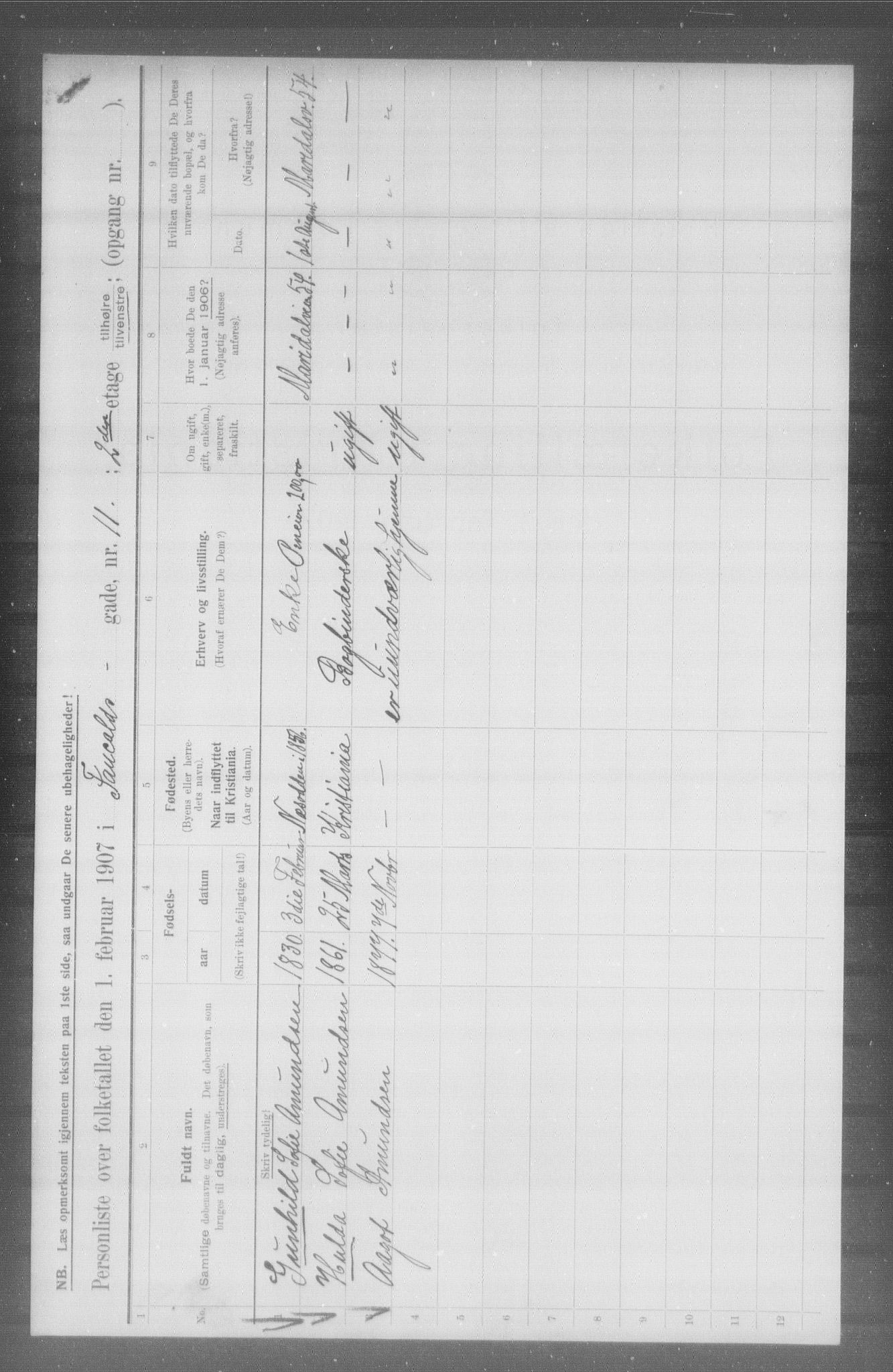 OBA, Municipal Census 1907 for Kristiania, 1907, p. 12115