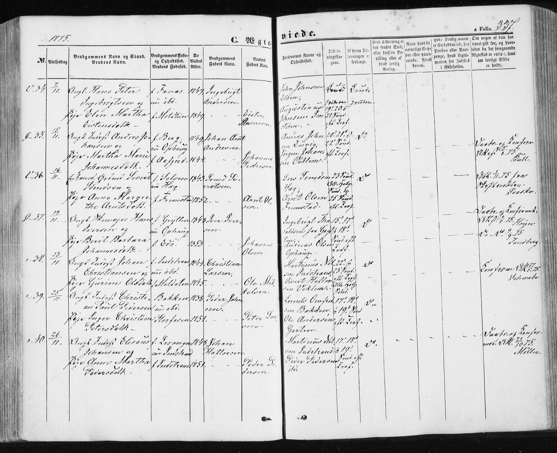 Ministerialprotokoller, klokkerbøker og fødselsregistre - Sør-Trøndelag, SAT/A-1456/659/L0737: Parish register (official) no. 659A07, 1857-1875, p. 337