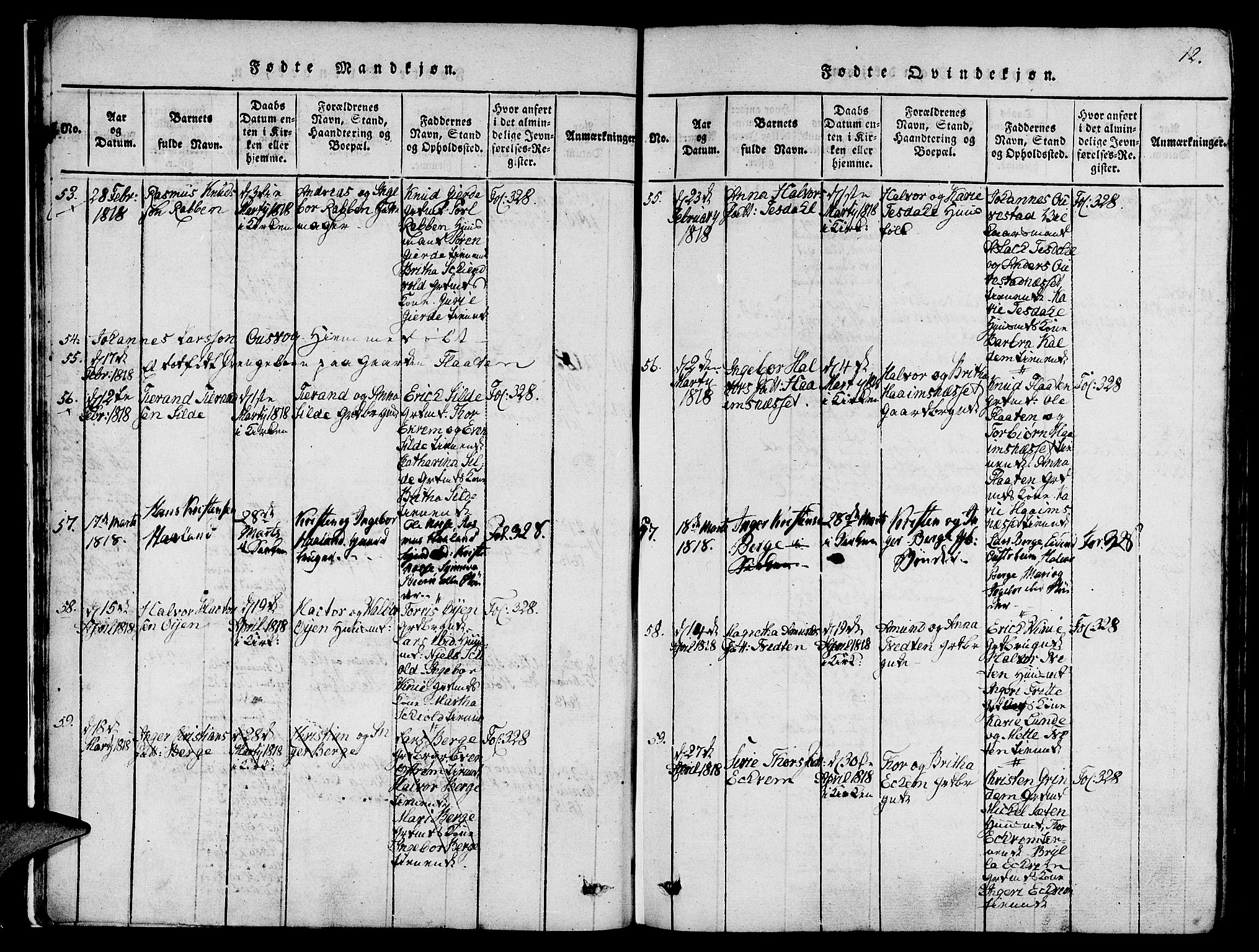 Etne sokneprestembete, AV/SAB-A-75001/H/Haa: Parish register (official) no. A 6, 1815-1831, p. 12