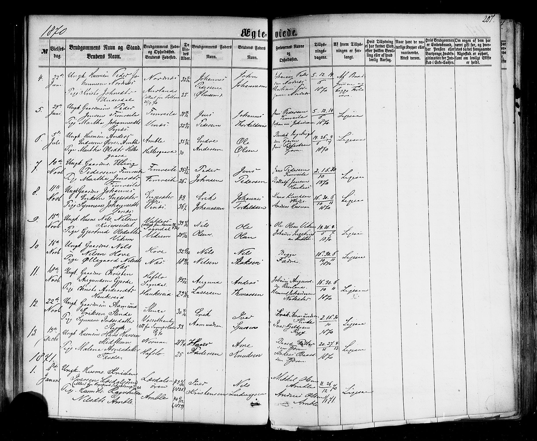 Sogndal sokneprestembete, SAB/A-81301/H/Haa/Haaa/L0013: Parish register (official) no. A 13, 1859-1877, p. 207
