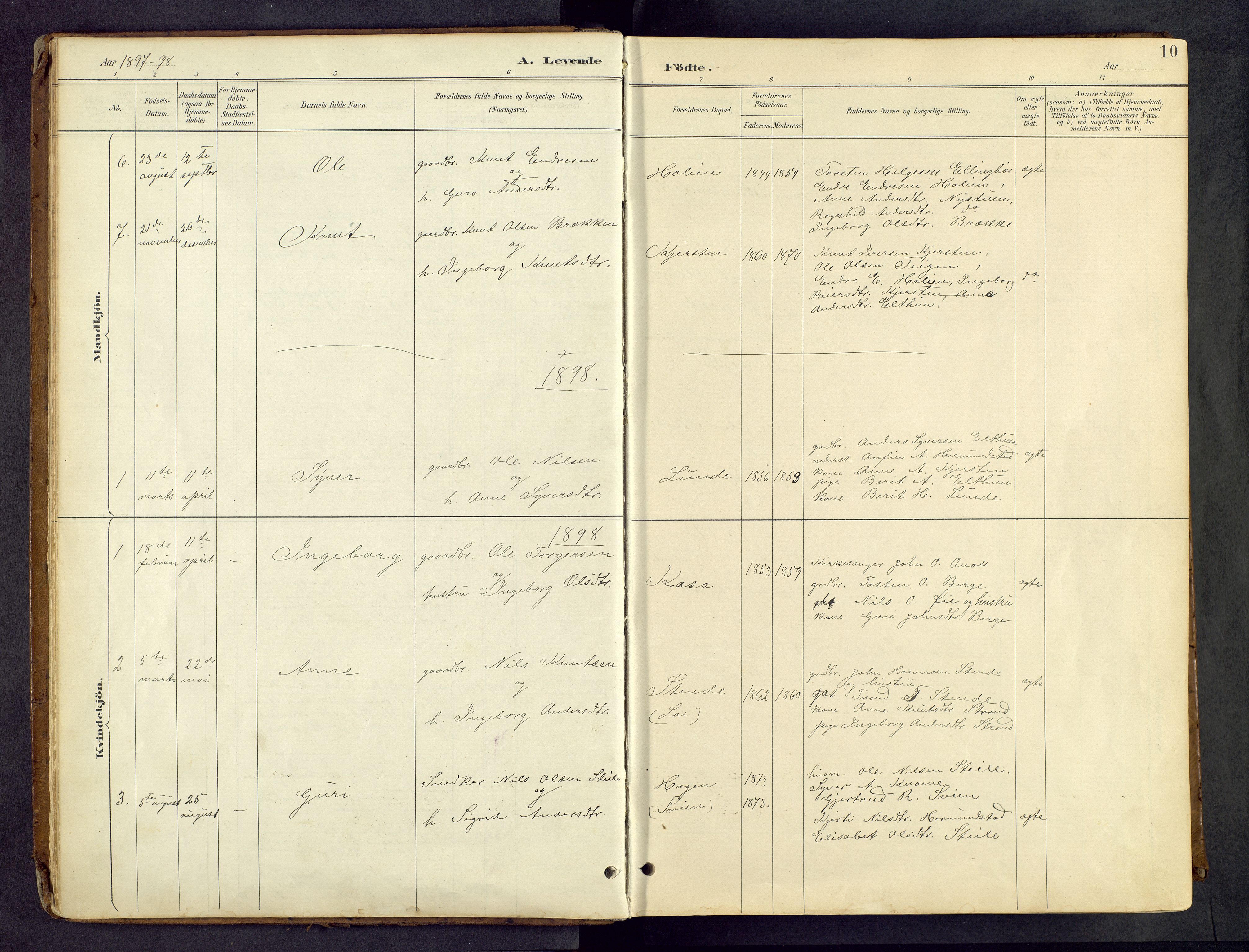 Vang prestekontor, Valdres, SAH/PREST-140/H/Hb/L0005: Parish register (copy) no. 5, 1889-1945, p. 10