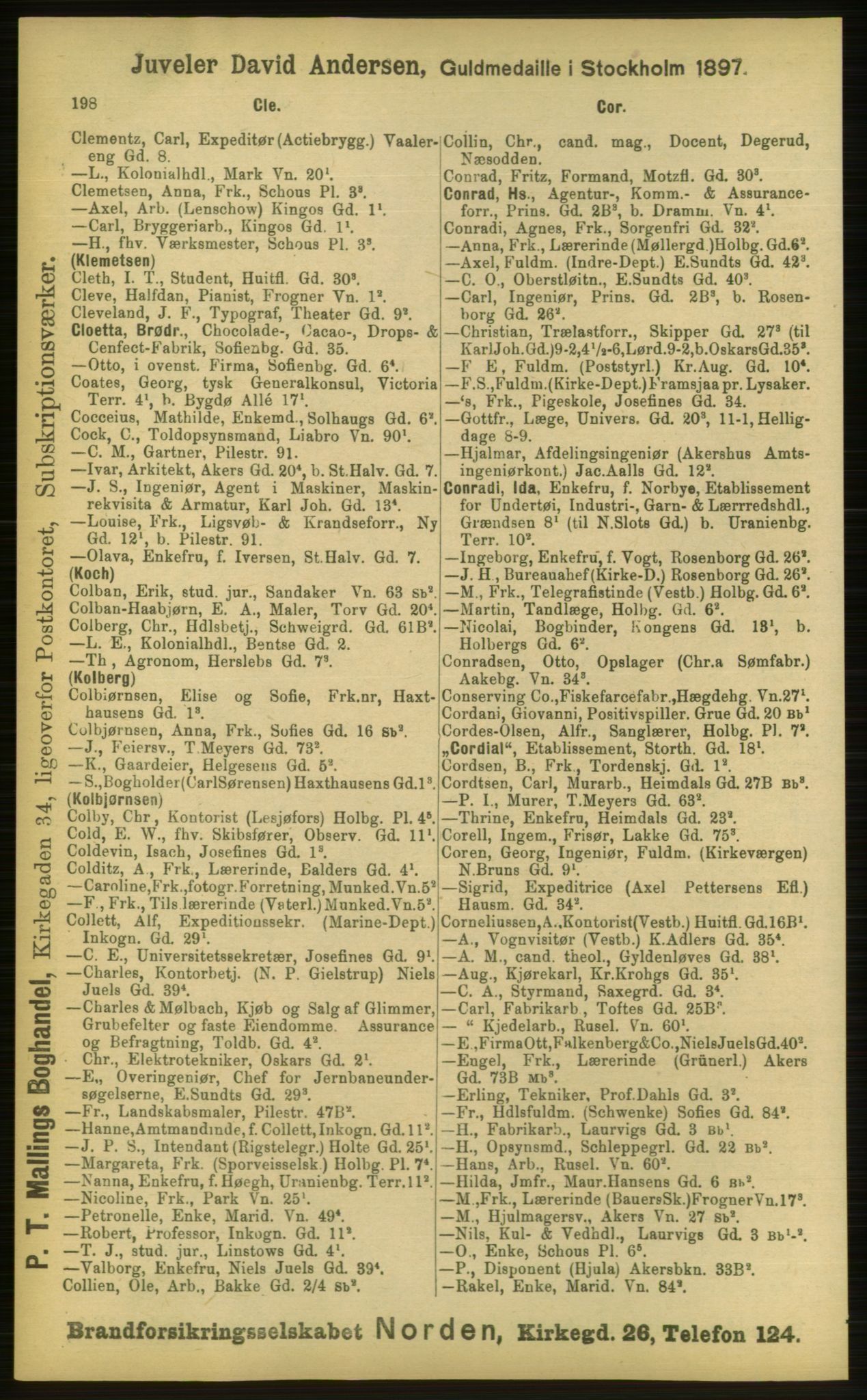 Kristiania/Oslo adressebok, PUBL/-, 1898, p. 198