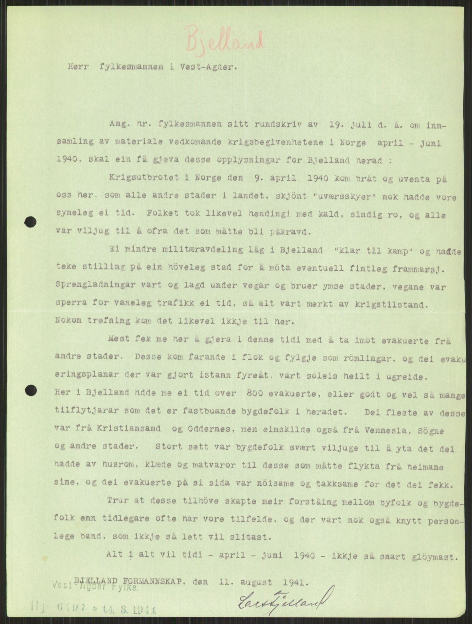 Forsvaret, Forsvarets krigshistoriske avdeling, AV/RA-RAFA-2017/Y/Ya/L0014: II-C-11-31 - Fylkesmenn.  Rapporter om krigsbegivenhetene 1940., 1940, p. 813