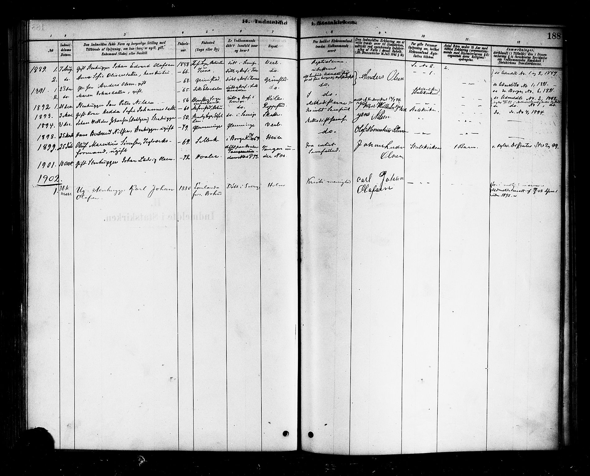 Borge prestekontor Kirkebøker, AV/SAO-A-10903/F/Fb/L0003: Parish register (official) no. II 3, 1878-1902, p. 188