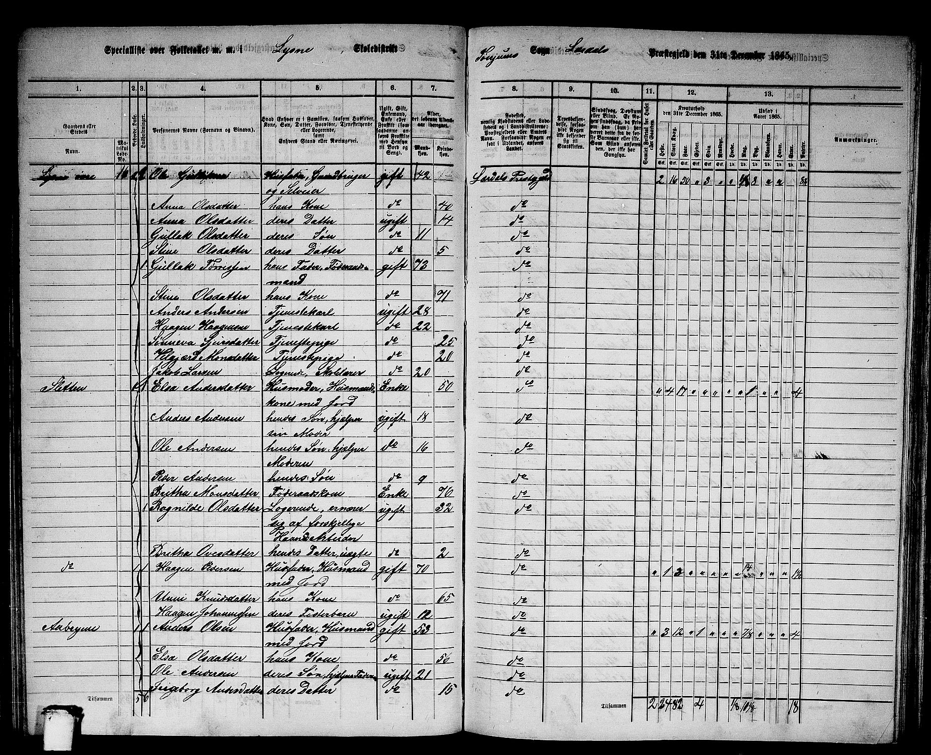 RA, 1865 census for Lærdal, 1865, p. 59