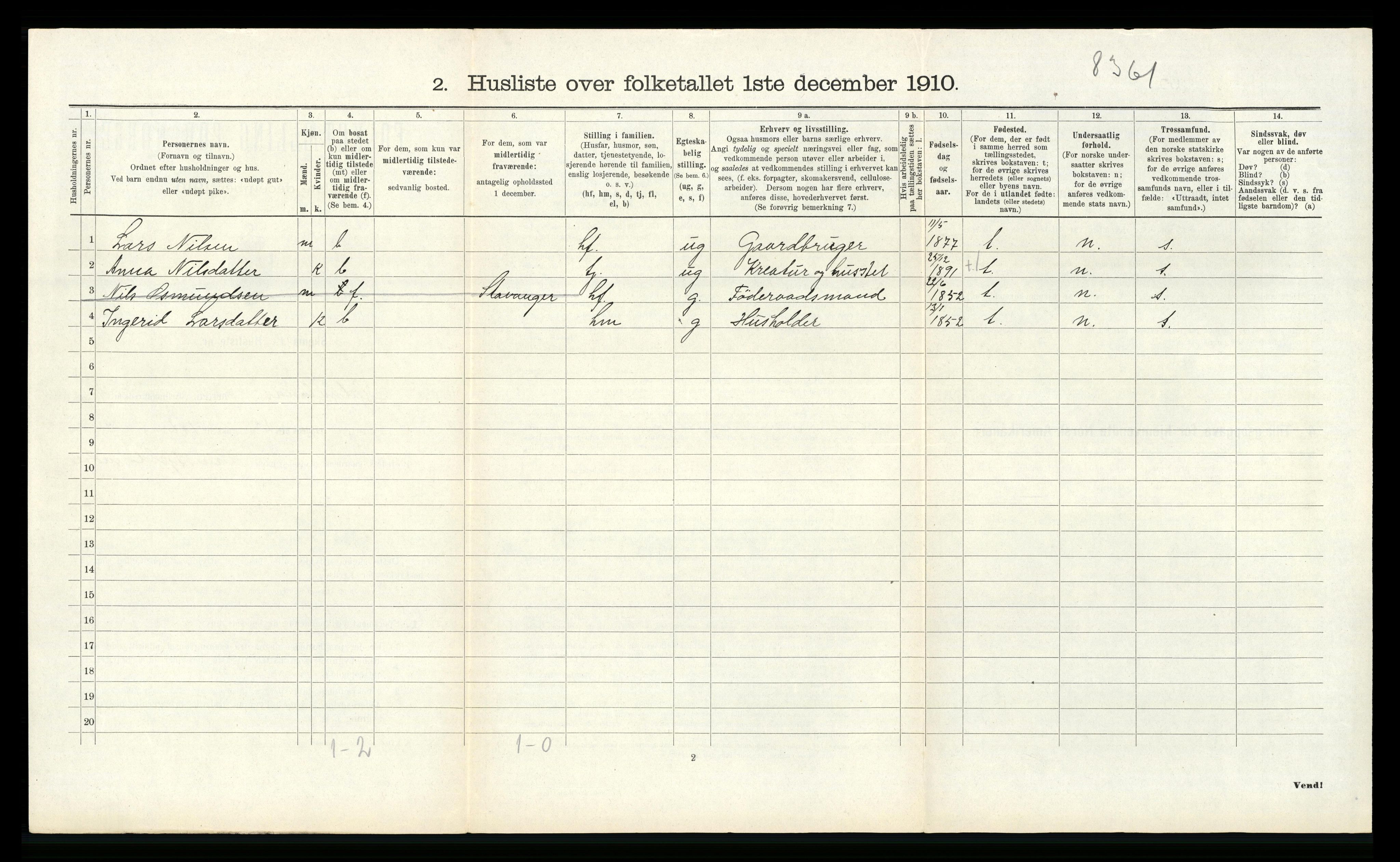 RA, 1910 census for Hjelmeland, 1910, p. 289