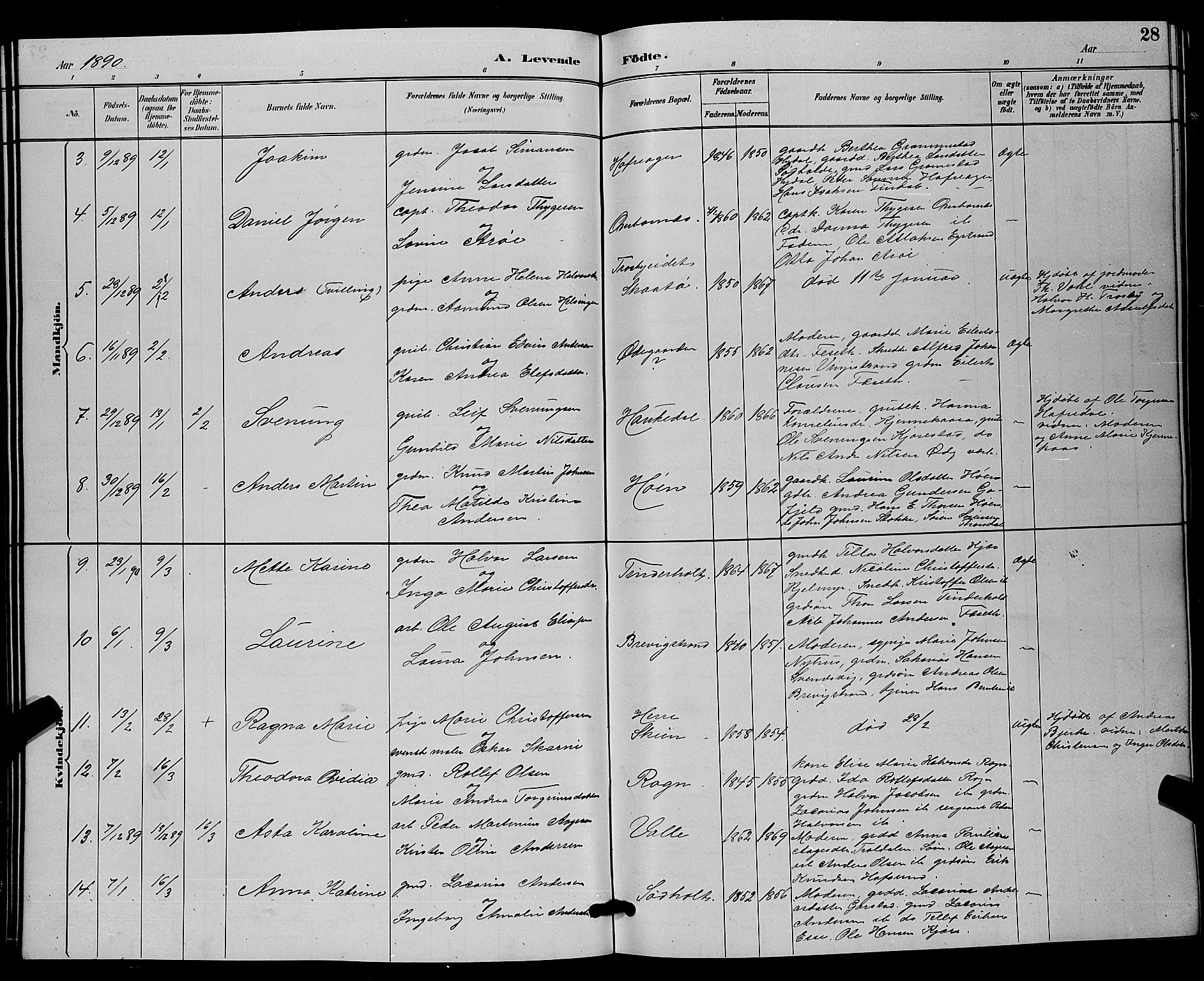 Bamble kirkebøker, AV/SAKO-A-253/G/Ga/L0009: Parish register (copy) no. I 9, 1888-1900, p. 28