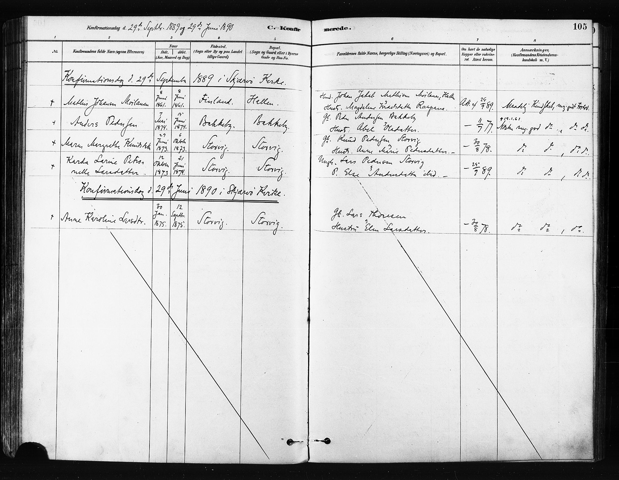 Skjervøy sokneprestkontor, SATØ/S-1300/H/Ha/Haa/L0014kirke: Parish register (official) no. 14, 1878-1894, p. 105