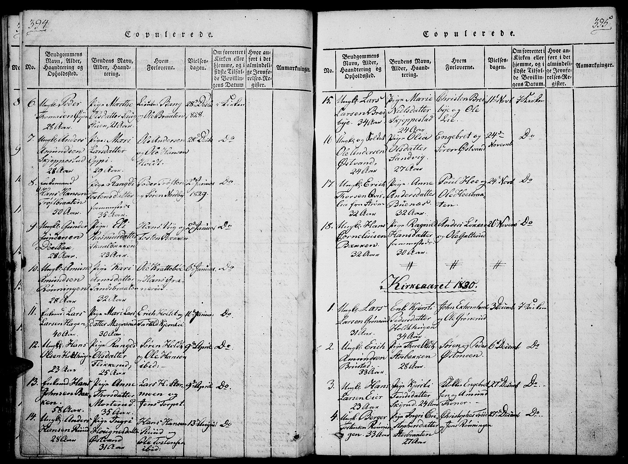 Nord-Odal prestekontor, AV/SAH-PREST-032/H/Ha/Haa/L0001: Parish register (official) no. 1, 1819-1838, p. 394-395