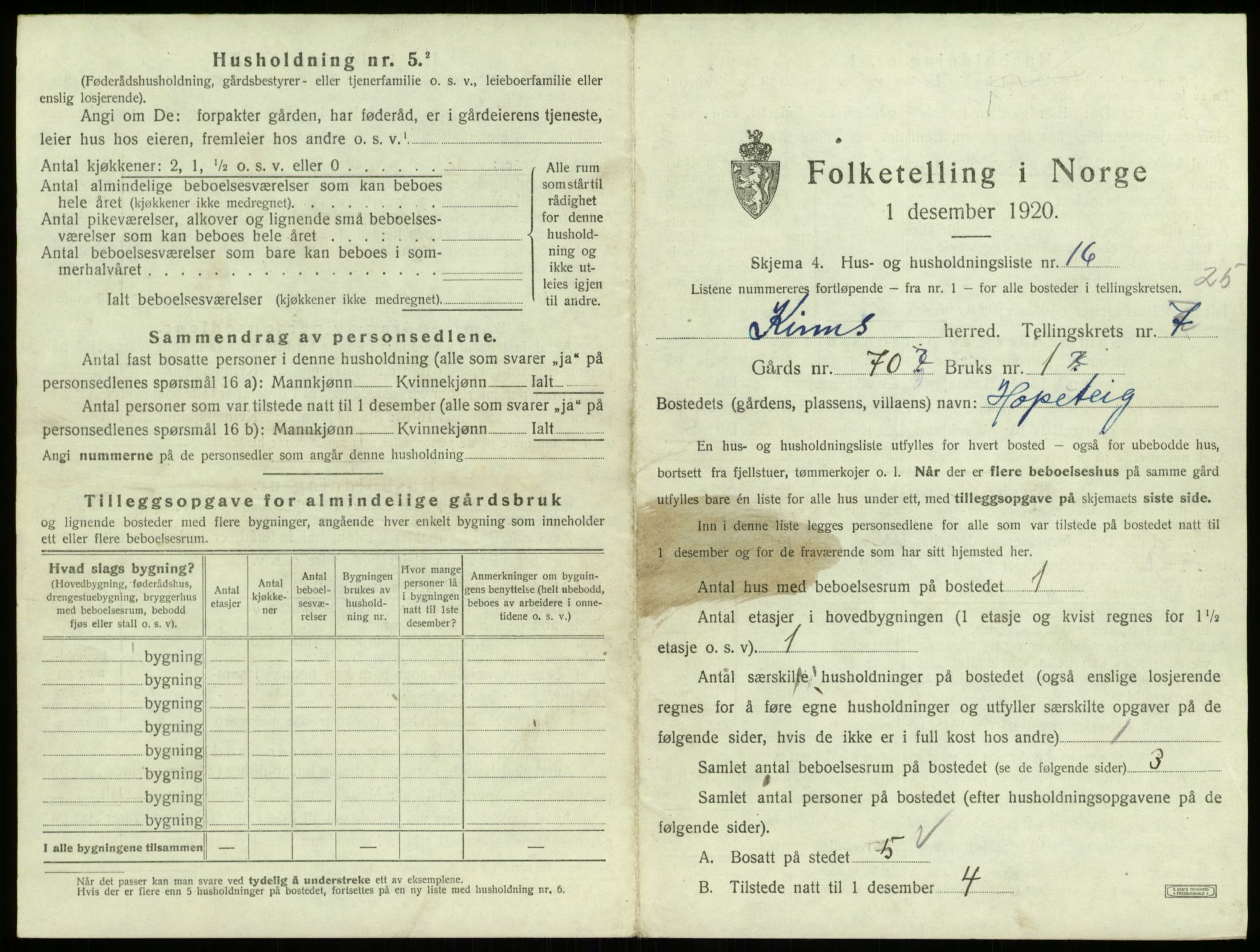 SAB, 1920 census for Kinn, 1920, p. 1246