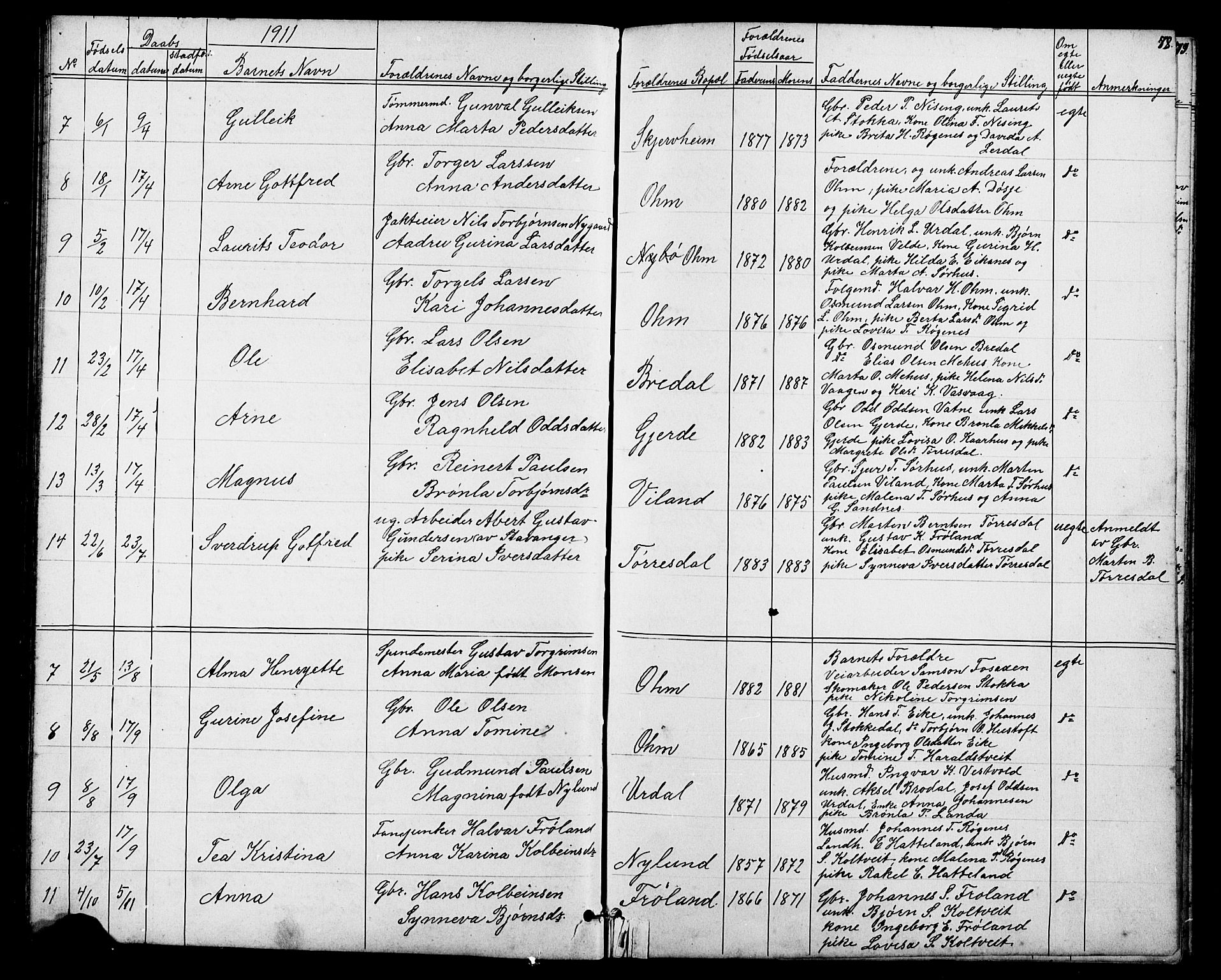 Skjold sokneprestkontor, SAST/A-101847/H/Ha/Hab/L0006: Parish register (copy) no. B 6, 1881-1913, p. 78