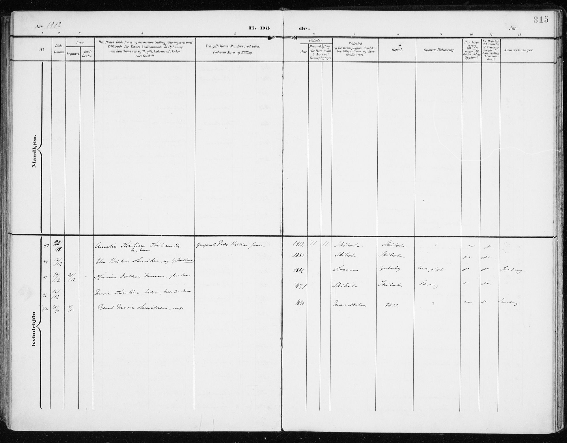 Lyngen sokneprestembete, AV/SATØ-S-1289/H/He/Hea/L0011kirke: Parish register (official) no. 11, 1903-1913, p. 315