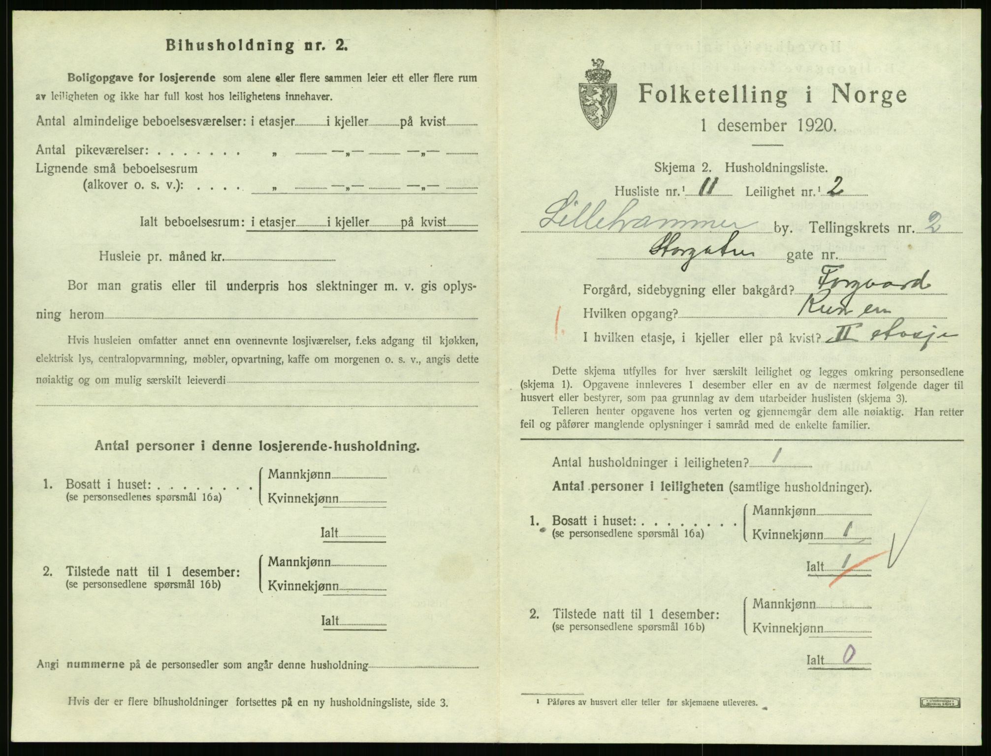 SAH, 1920 census for Lillehammer, 1920, p. 1554