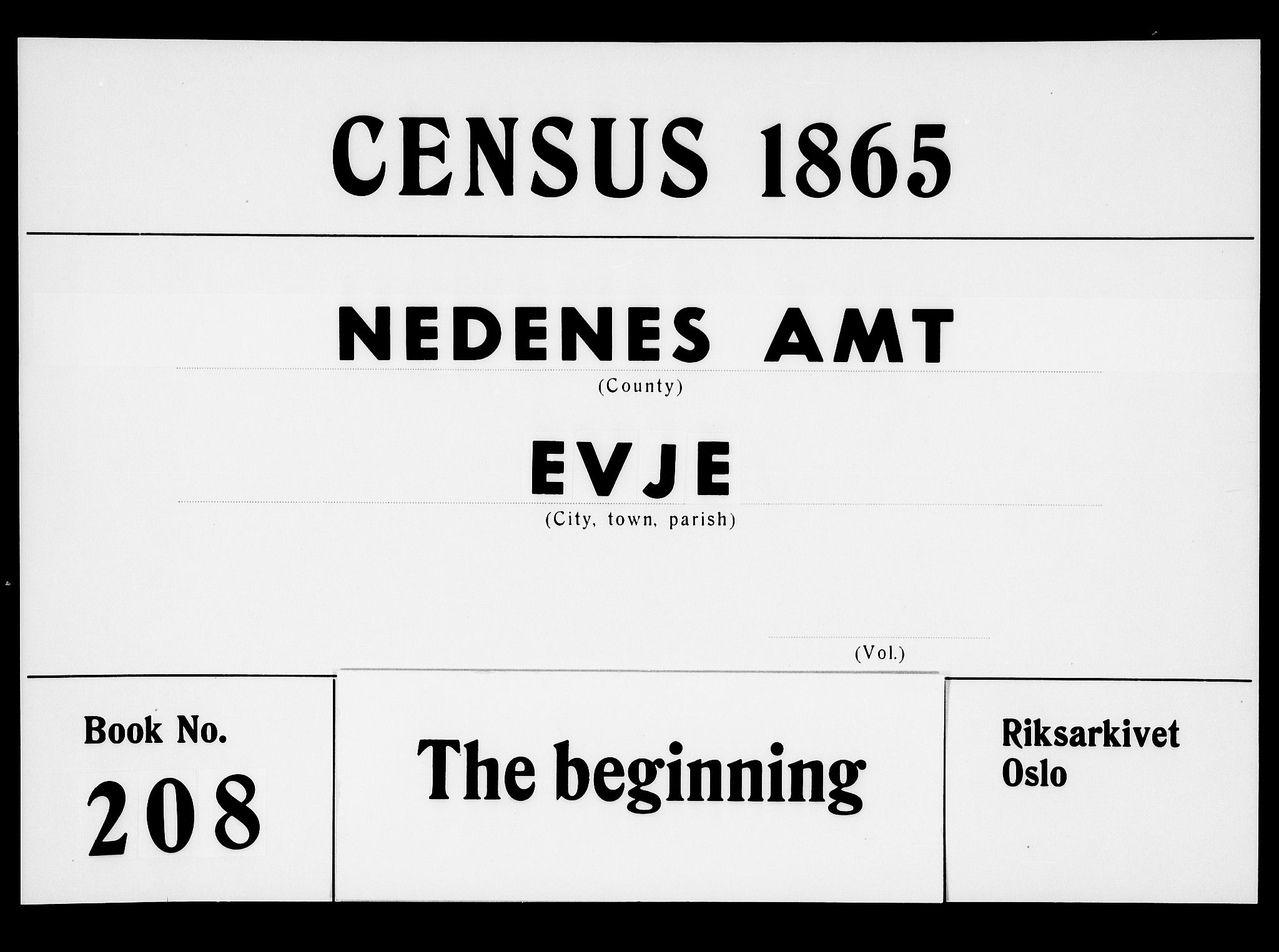 RA, 1865 census for Evje, 1865, p. 1