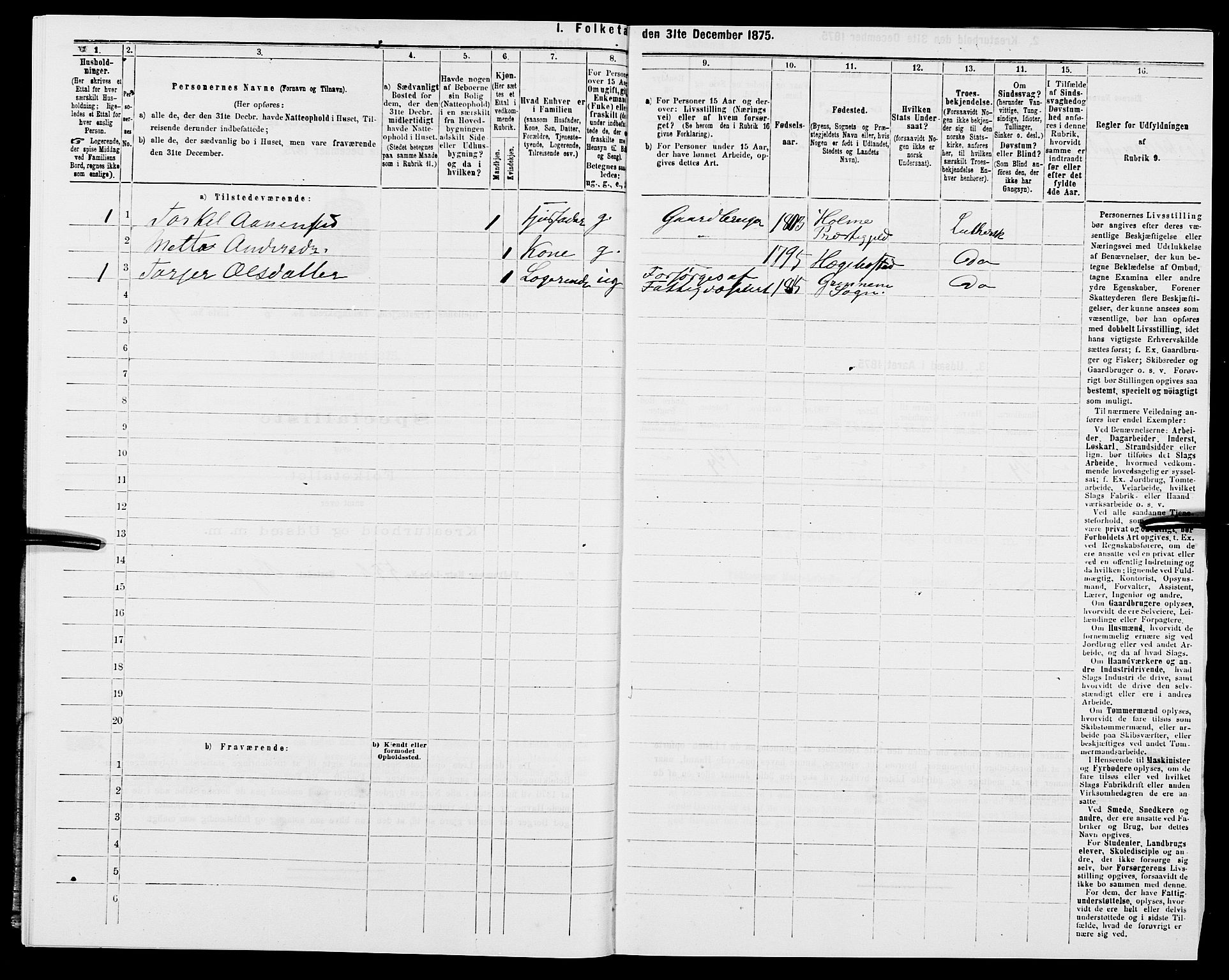 SAK, 1875 census for 1024P Bjelland, 1875, p. 525