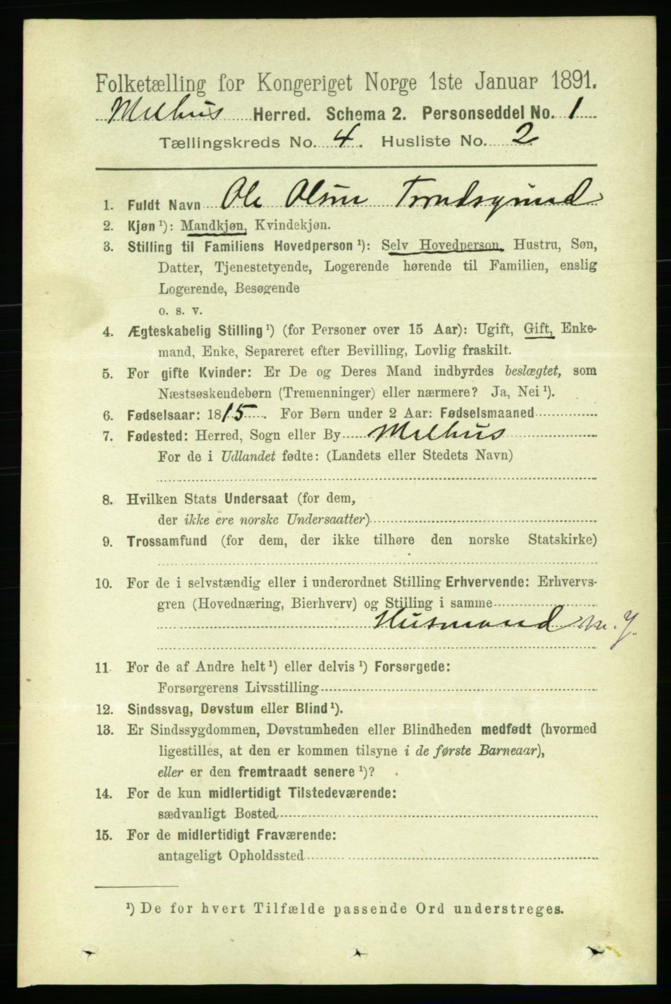 RA, 1891 census for 1653 Melhus, 1891, p. 1985