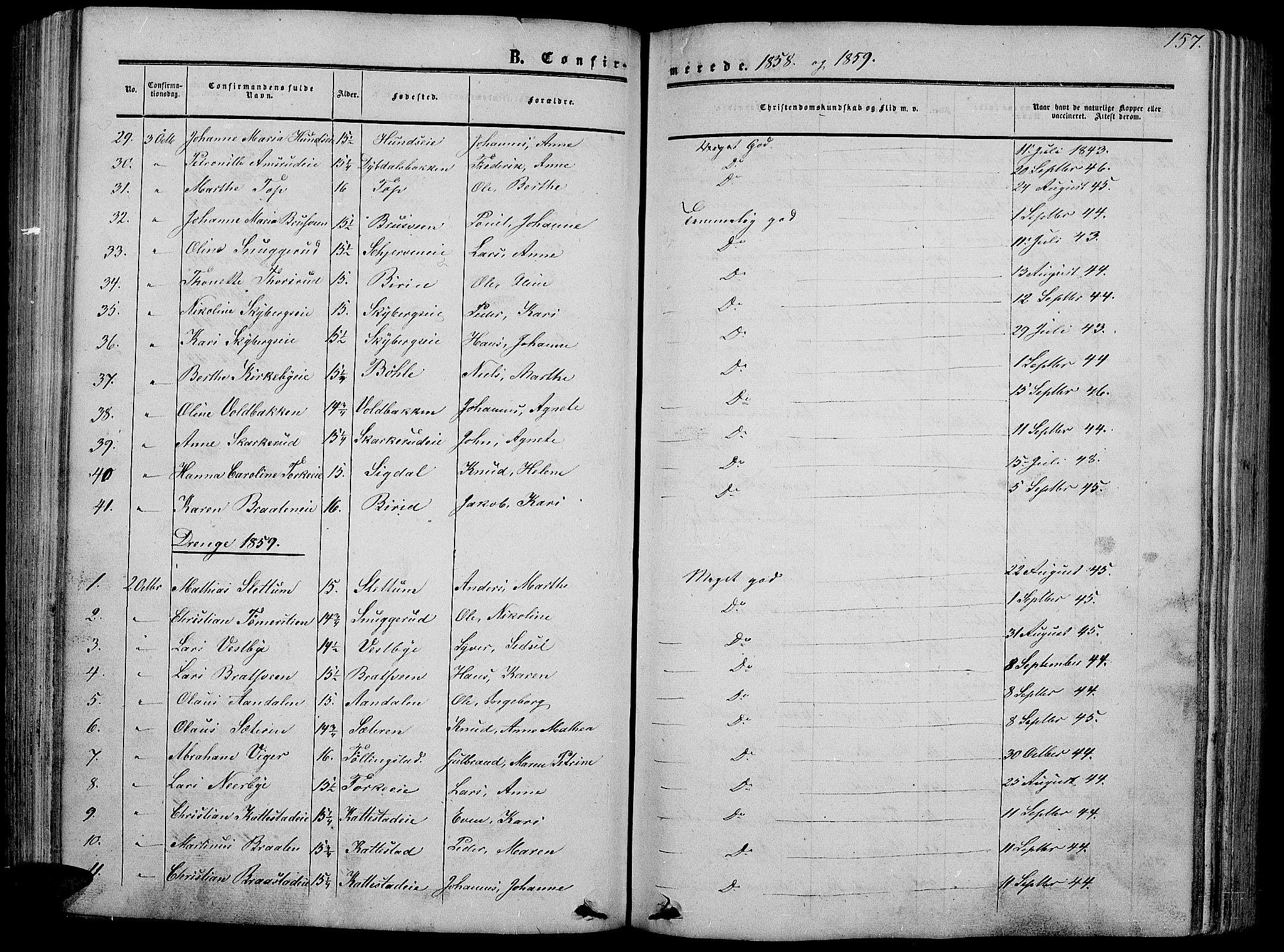 Vardal prestekontor, SAH/PREST-100/H/Ha/Hab/L0005: Parish register (copy) no. 5, 1854-1868, p. 157