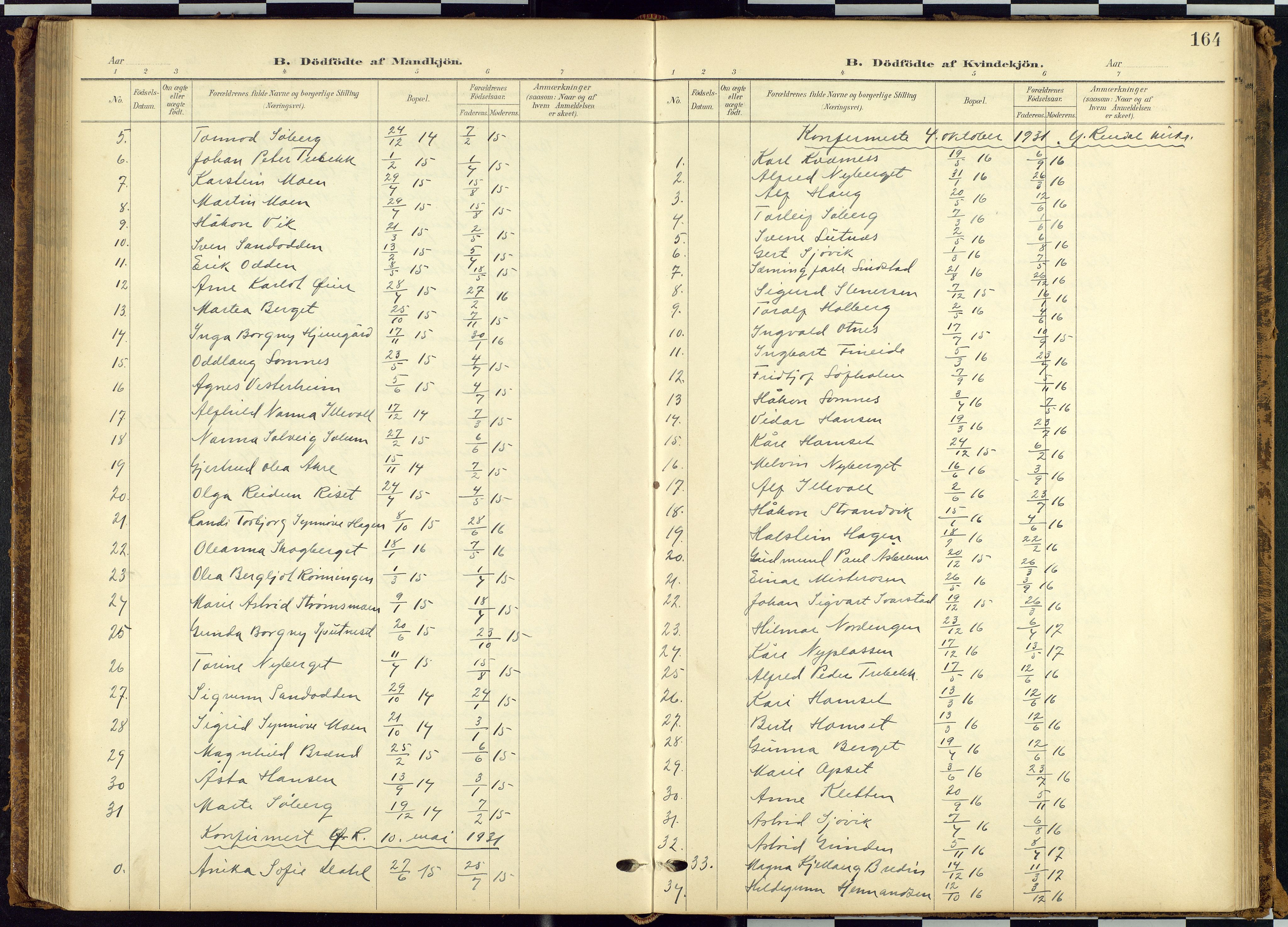 Rendalen prestekontor, SAH/PREST-054/H/Ha/Hab/L0010: Parish register (copy) no. 10, 1903-1940, p. 164