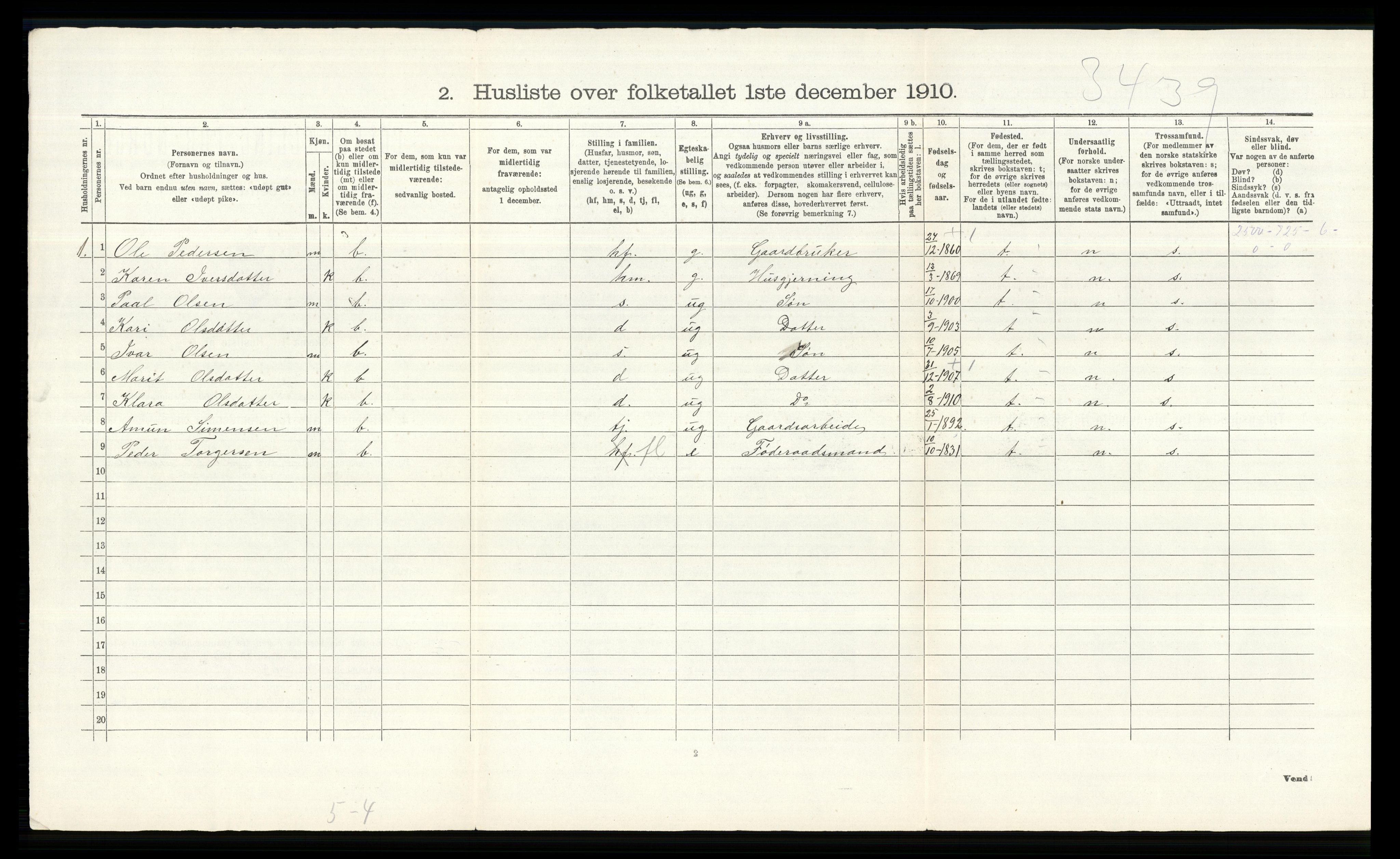 RA, 1910 census for Nord-Fron, 1910, p. 47